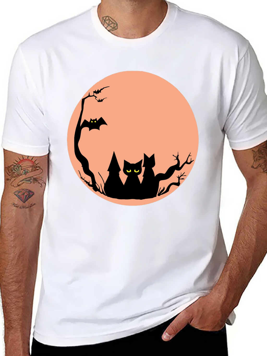 Halloween Cat Moon Graphic T-Shirt