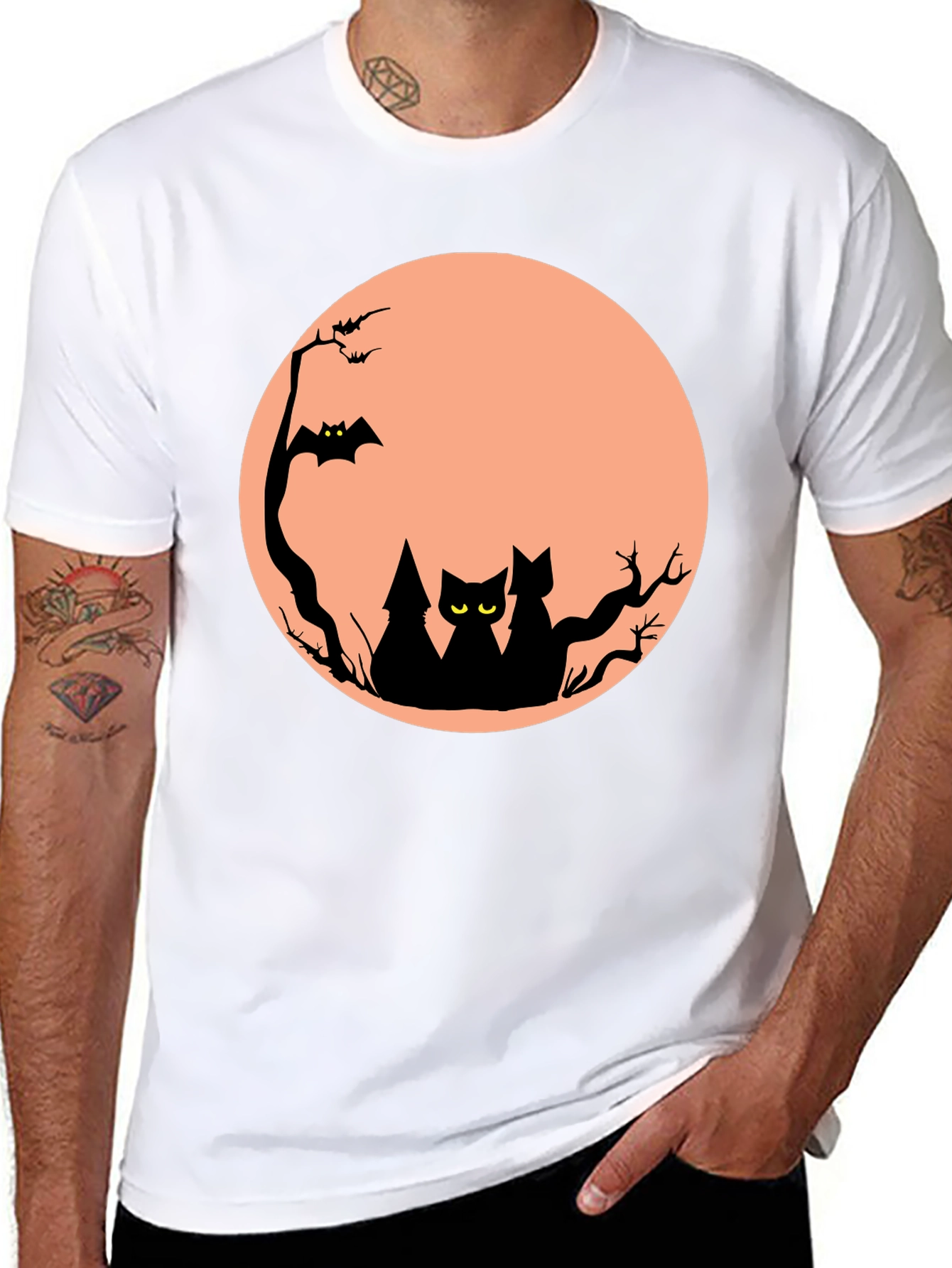 Halloween Cat Moon Graphic T-Shirt