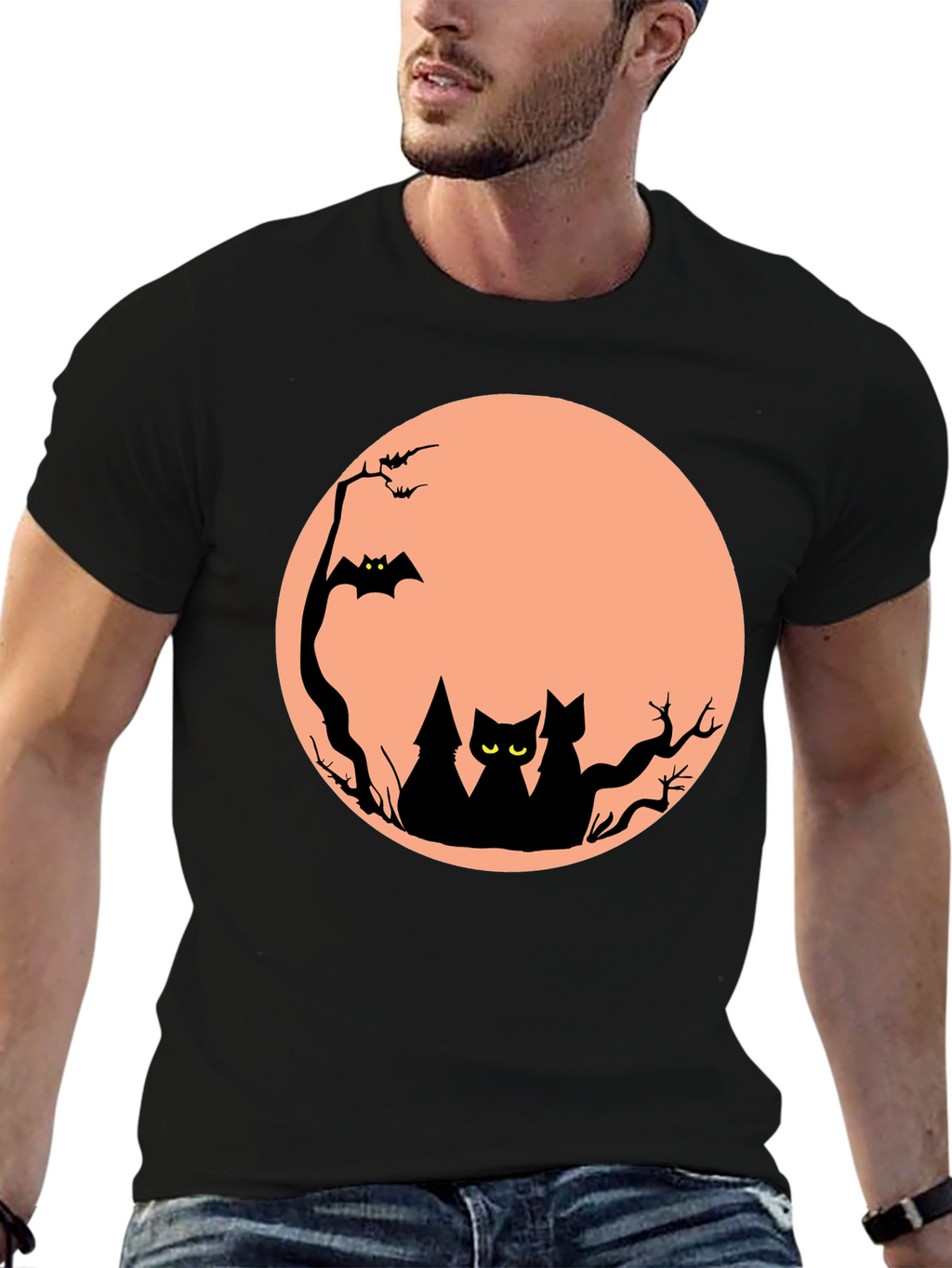 Halloween Cat Moon Graphic T-Shirt