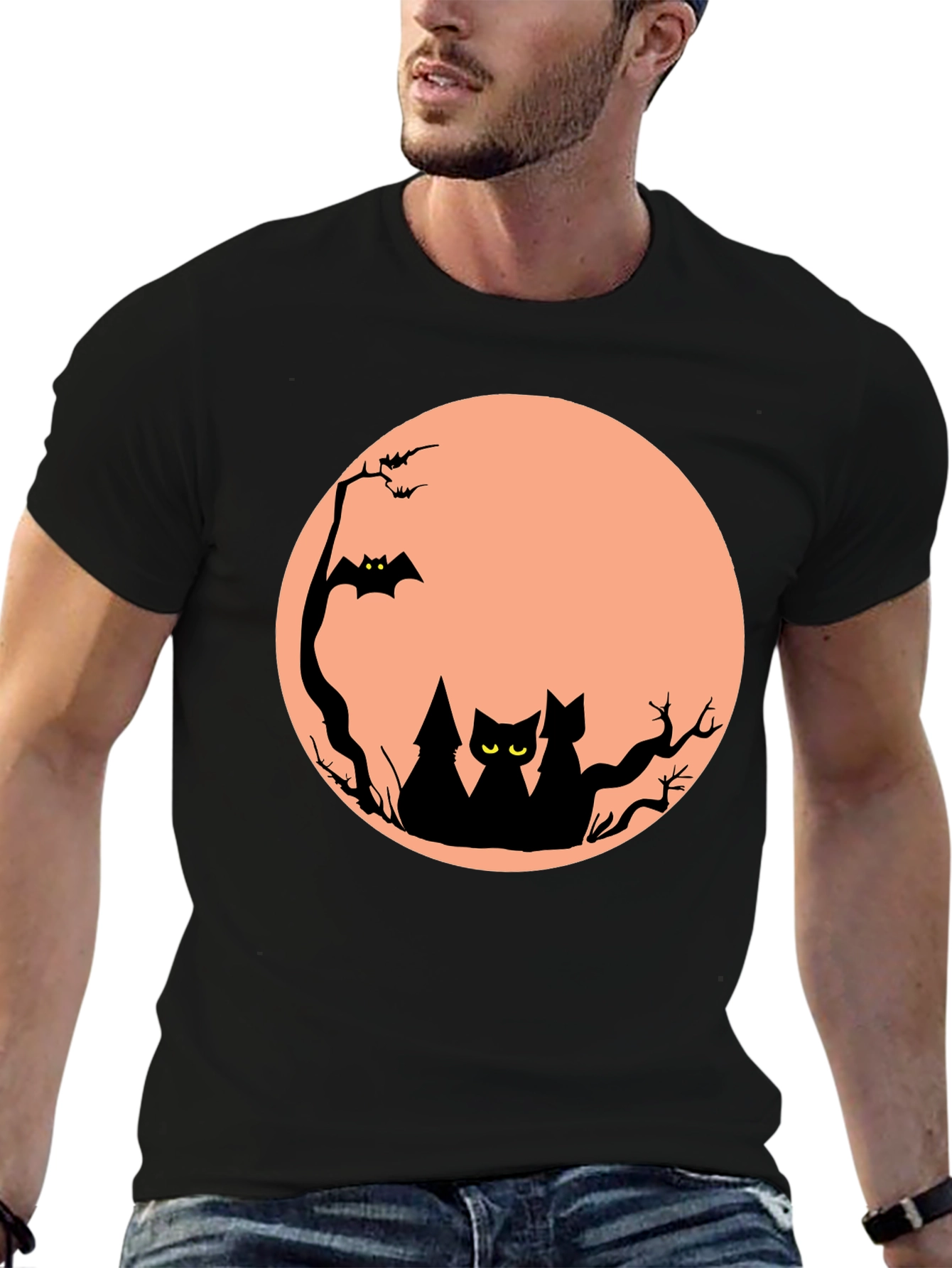 Halloween Cat Moon Graphic T-Shirt