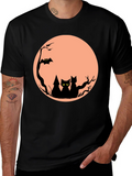 Halloween Cat Moon Graphic T-Shirt
