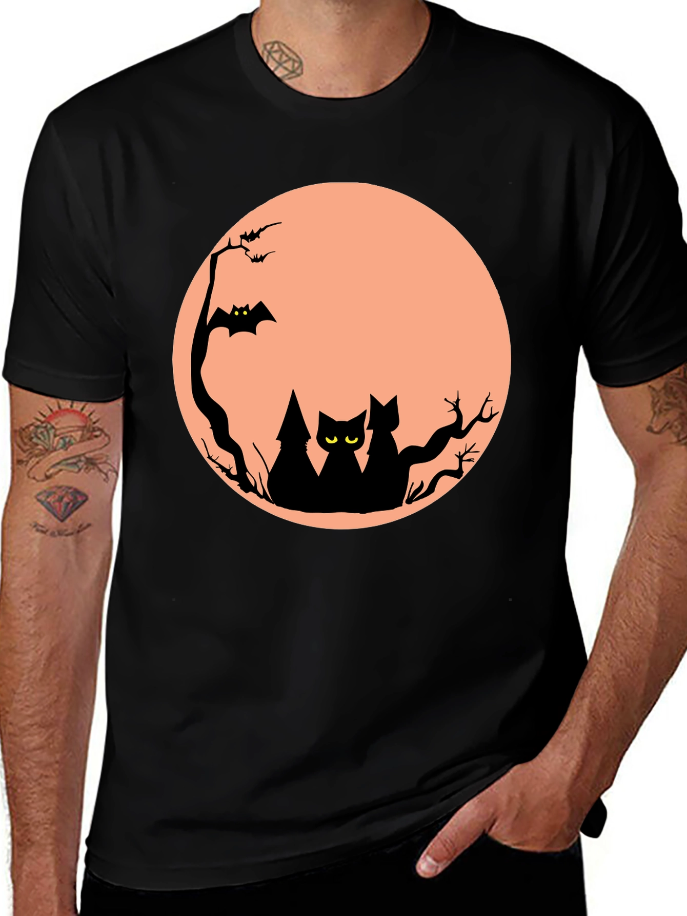 Halloween Cat Moon Graphic T-Shirt