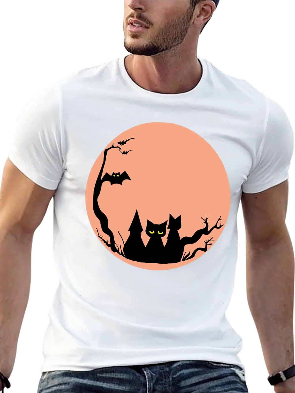 Halloween Cat Moon Graphic T-Shirt