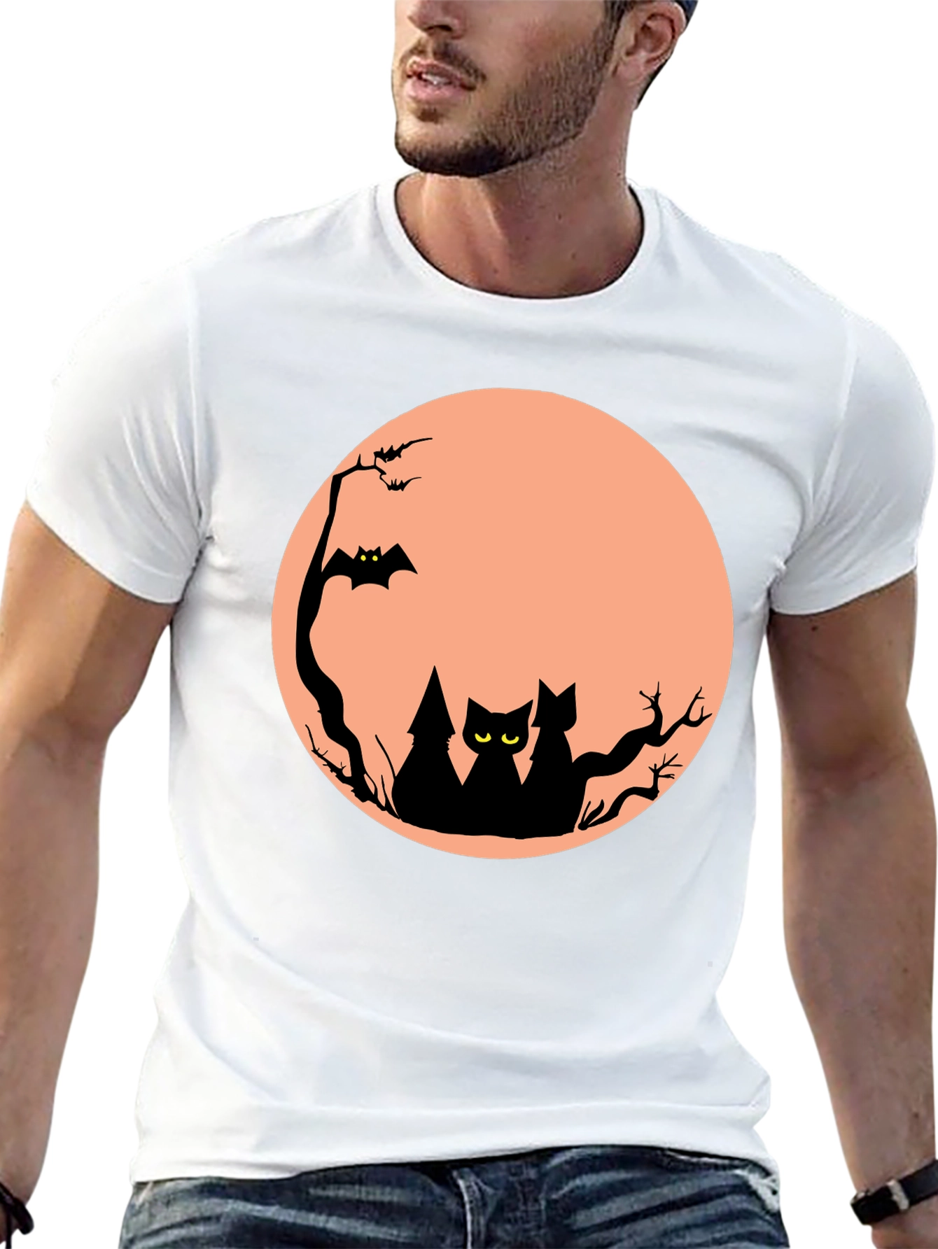 Halloween Cat Moon Graphic T-Shirt
