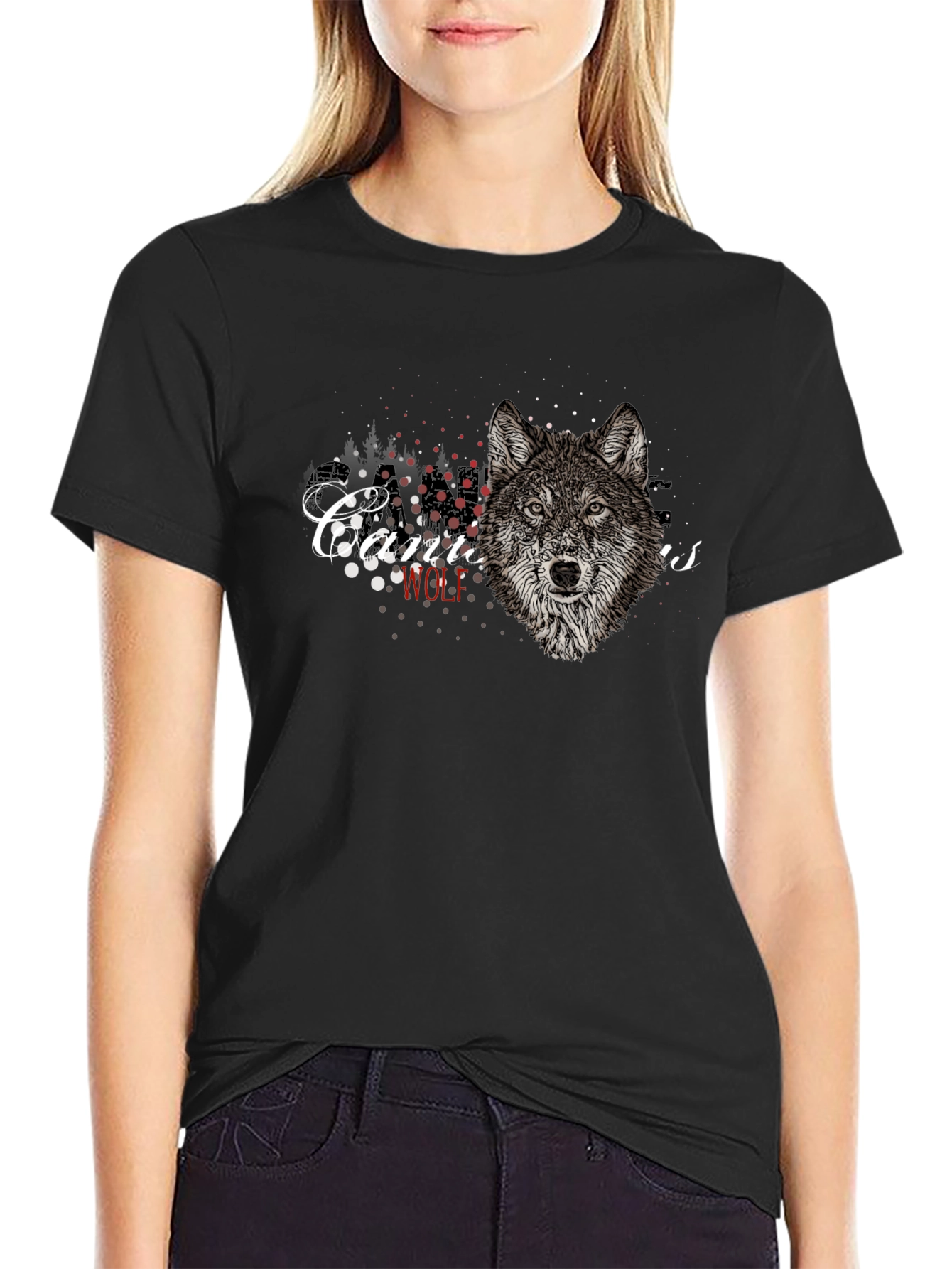 Canis Wolf T-Shirt - Graphic Print Black Tee