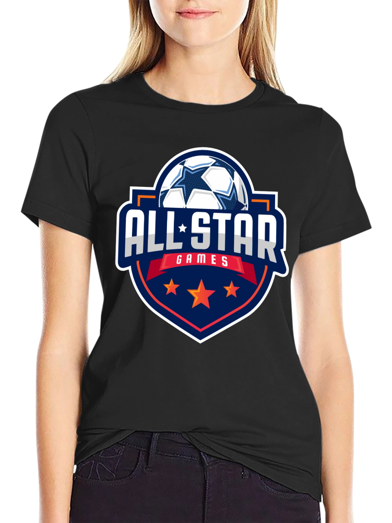All-Star Games Soccer Graphic Tee - Black Cotton
