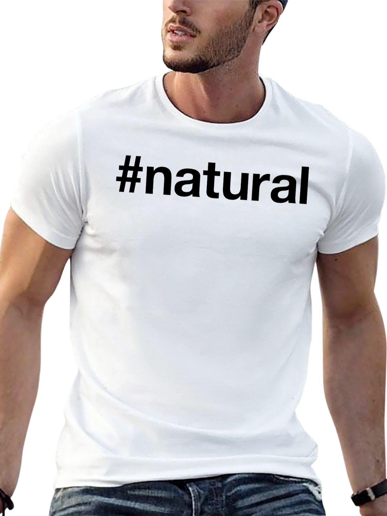 #Natural Black Crew Neck T-Shirt for Men