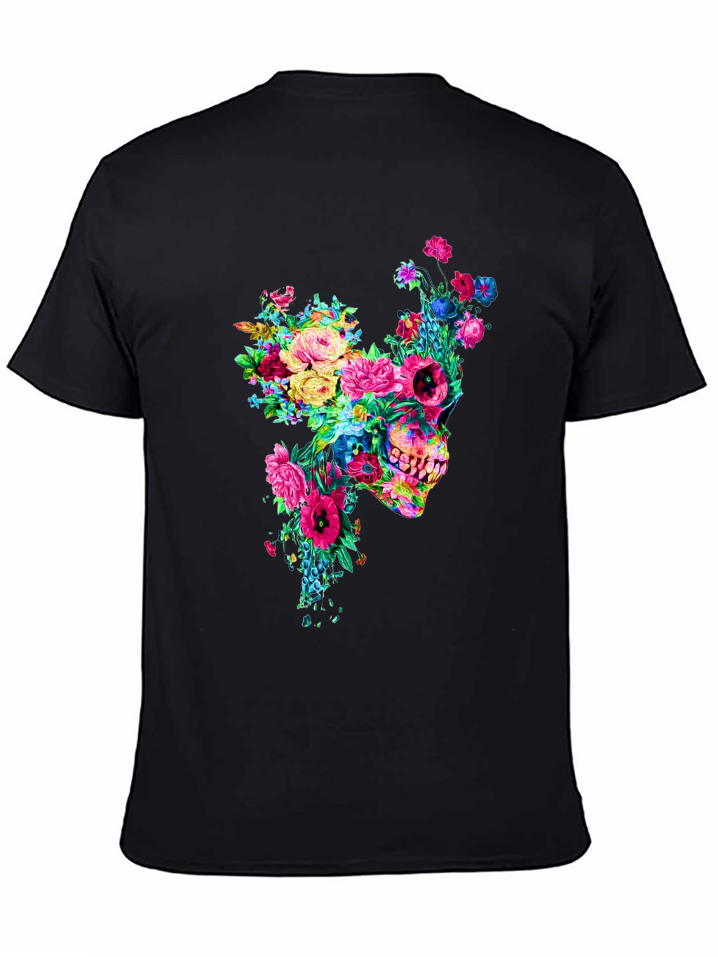 Floral Skull Graphic Tee - Mens Black T-Shirt