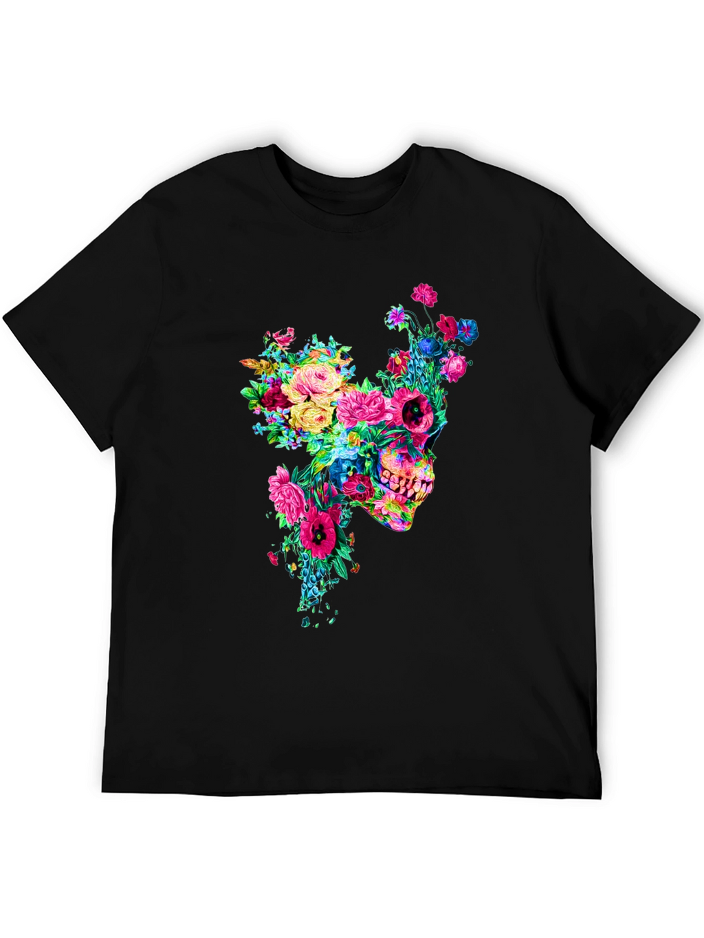 Floral Skull Graphic Tee - Mens Black T-Shirt