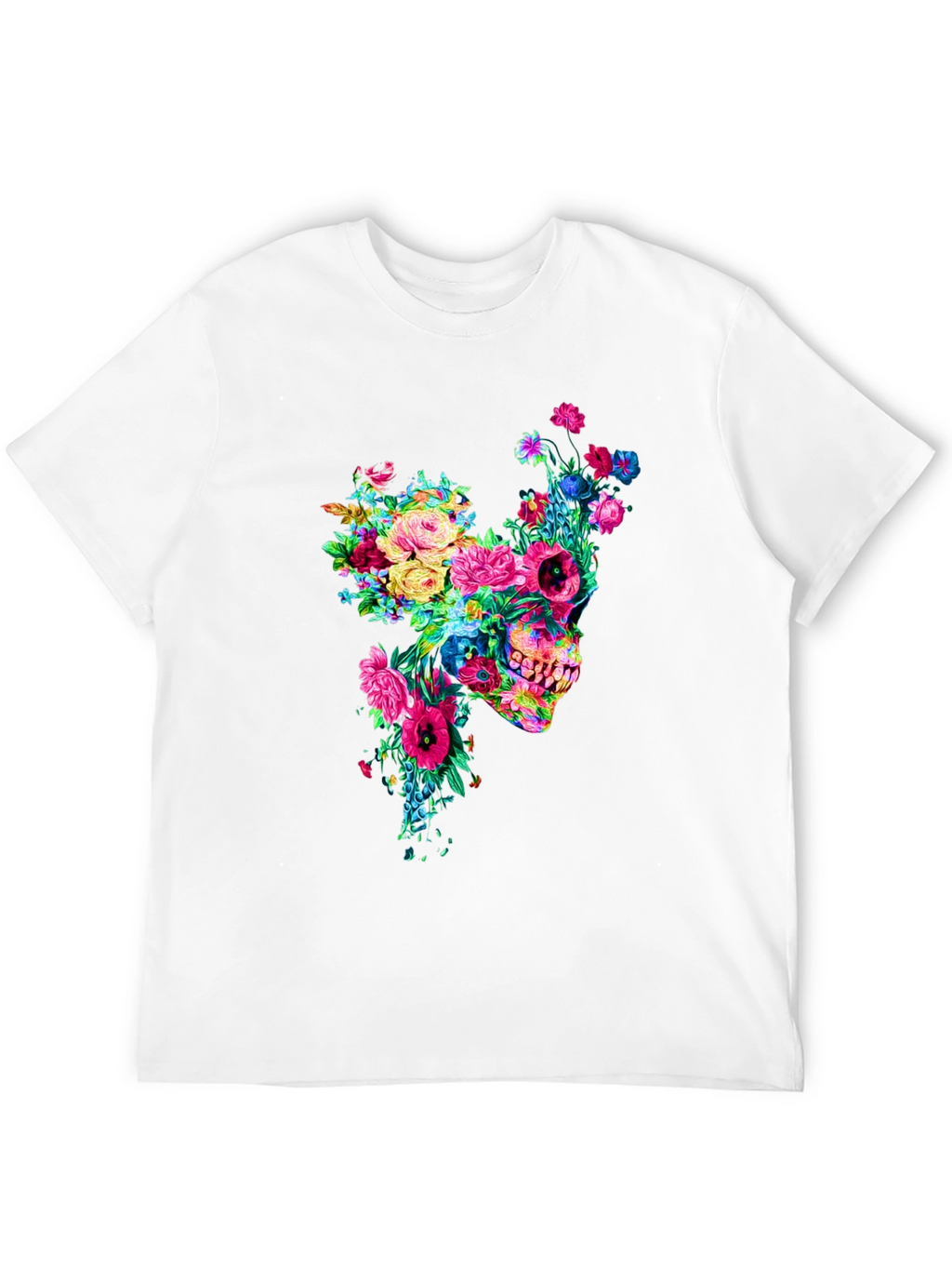 Floral Skull Graphic Tee - Mens Black T-Shirt