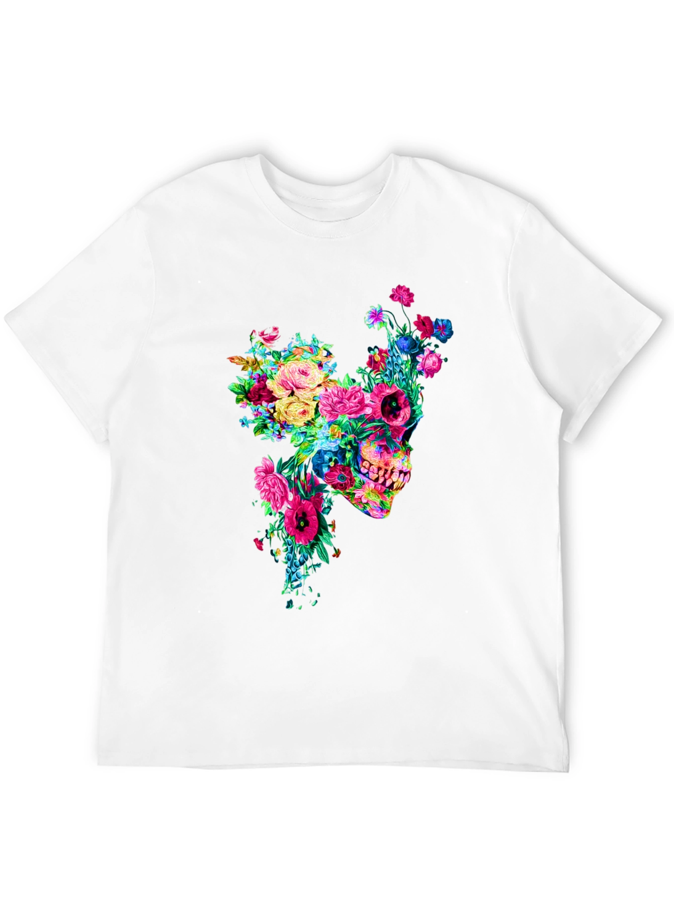 Floral Skull Graphic Tee - Mens Black T-Shirt