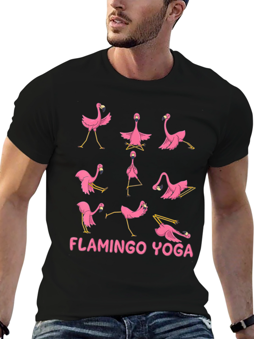 Flamingo Yoga T-Shirt - Mens Black Tee