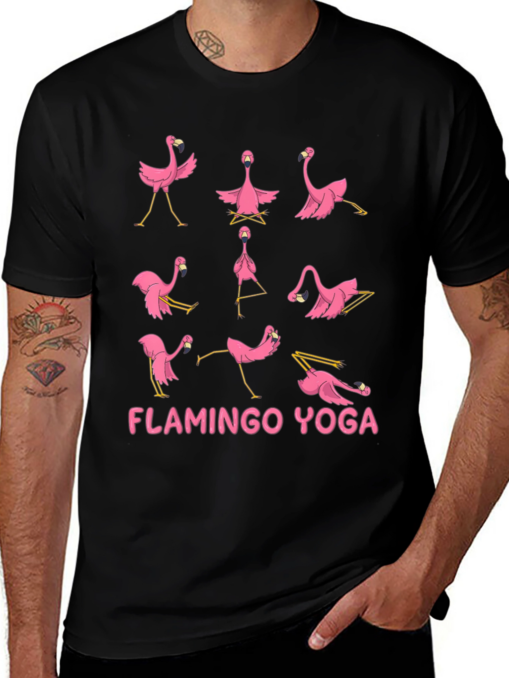 Flamingo Yoga T-Shirt - Mens Black Tee