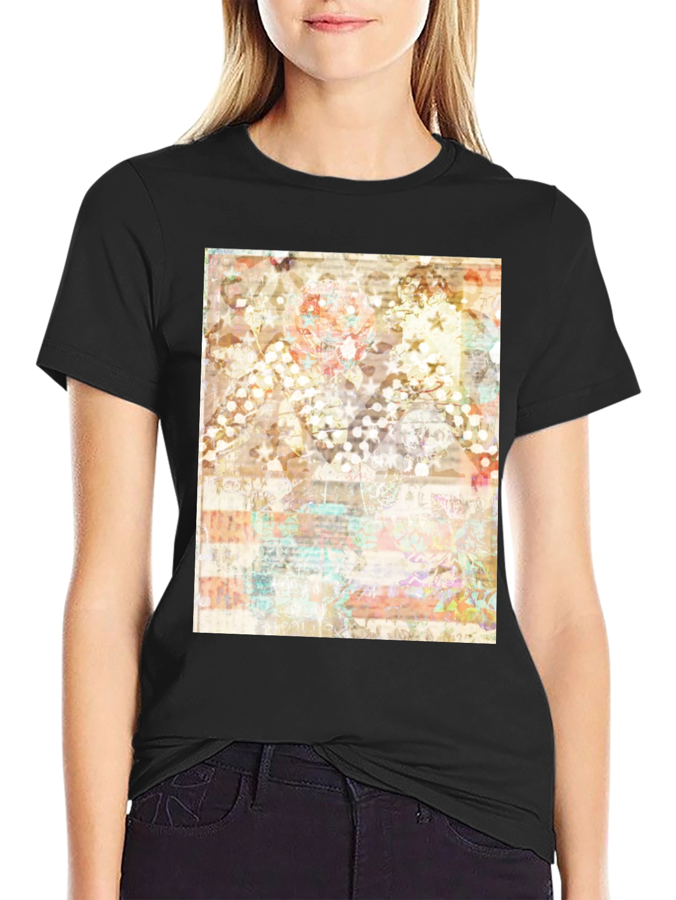 Abstract Pattern Print Black T-Shirt