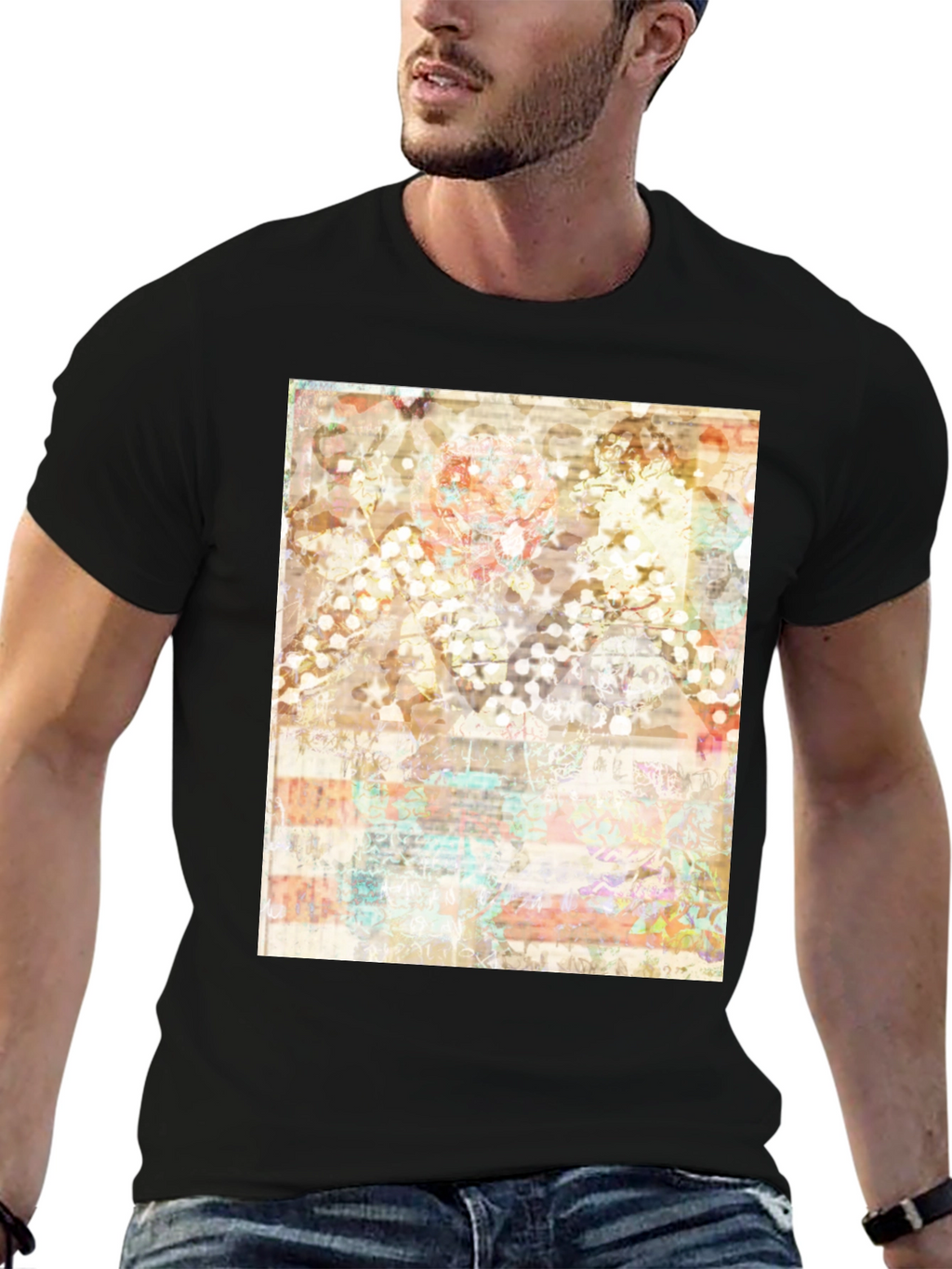 Abstract Pattern Print Black T-Shirt