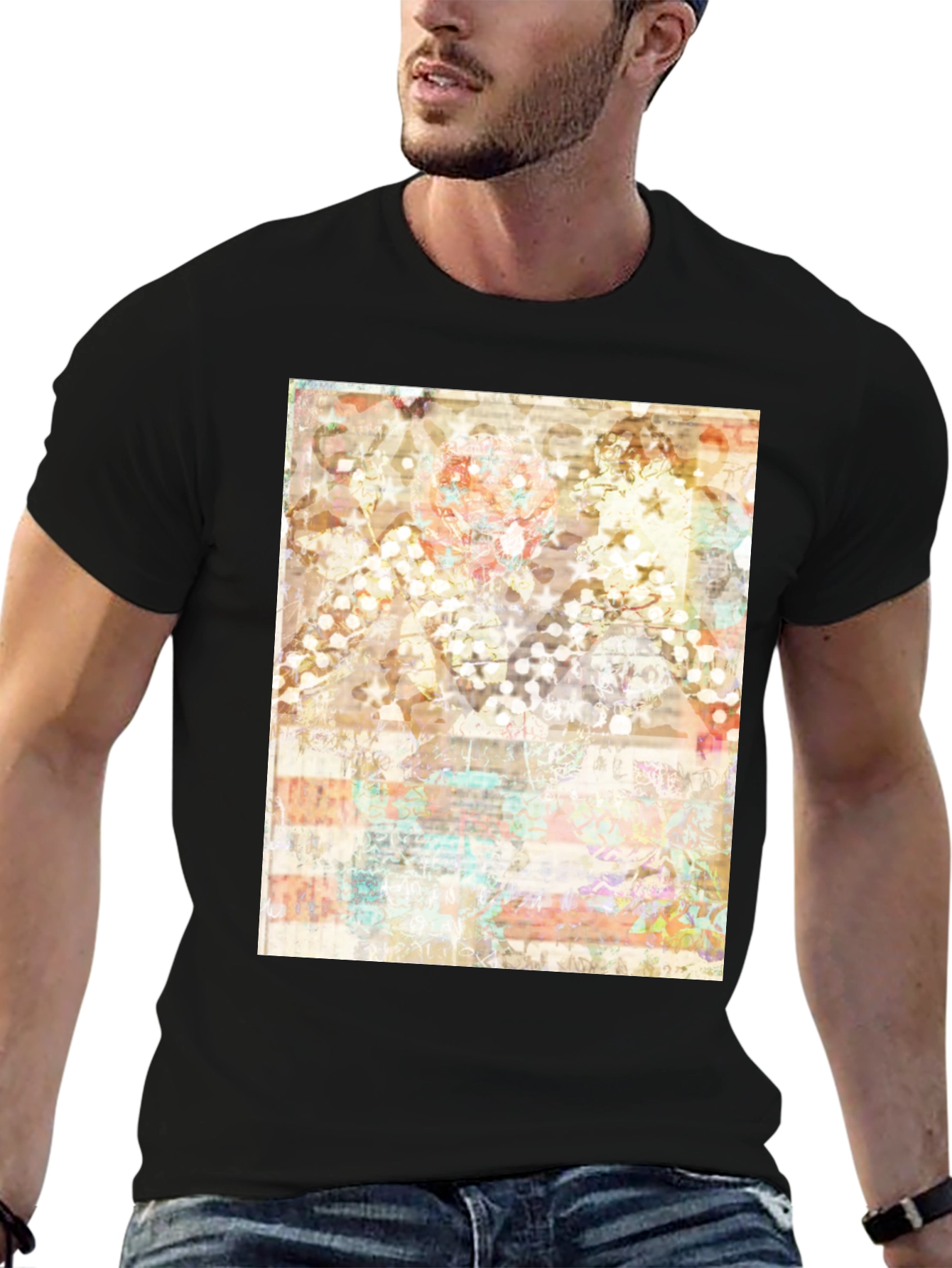 Abstract Pattern Print Black T-Shirt