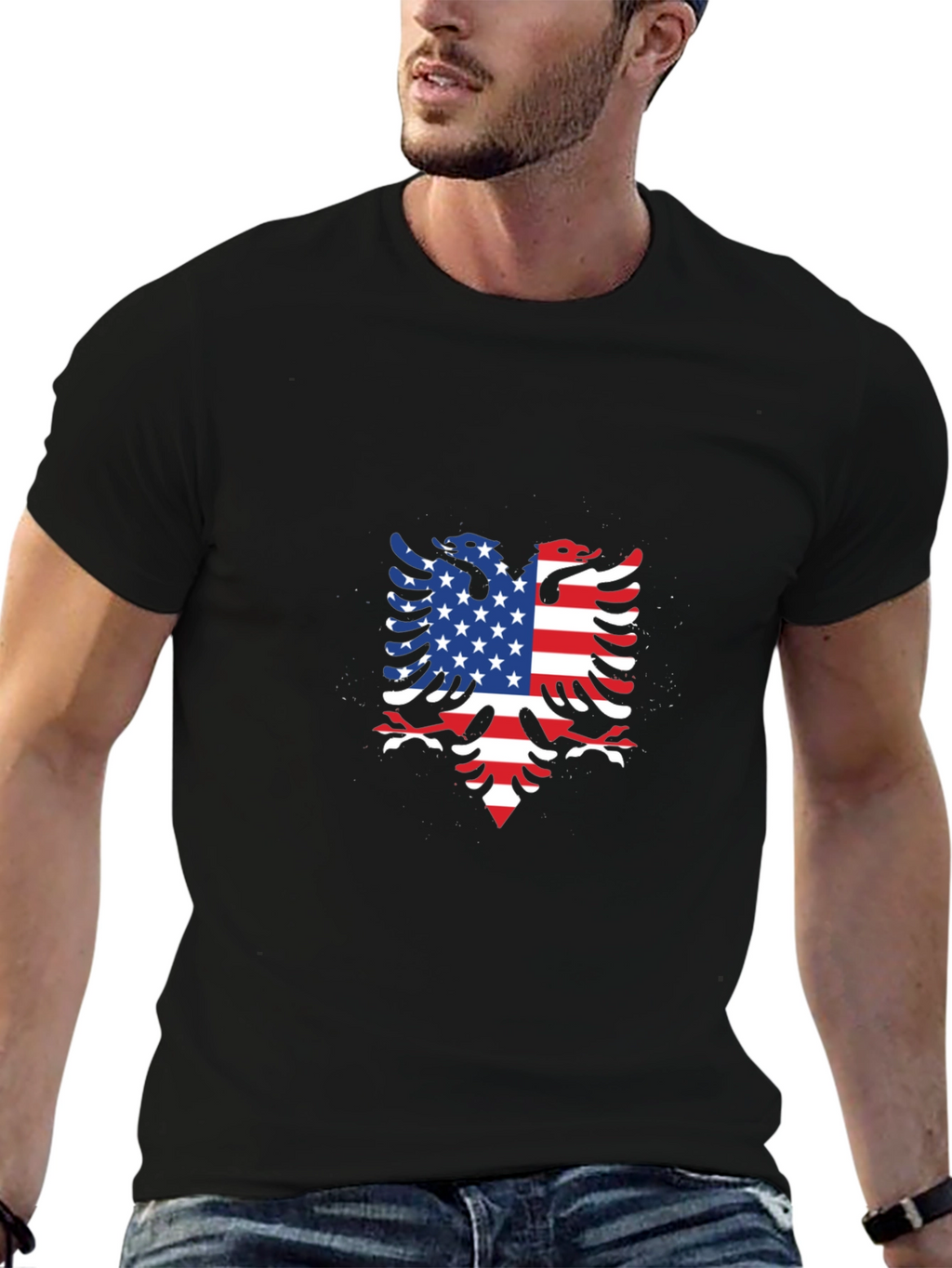 American Albanian Flag Eagle Black T-Shirt