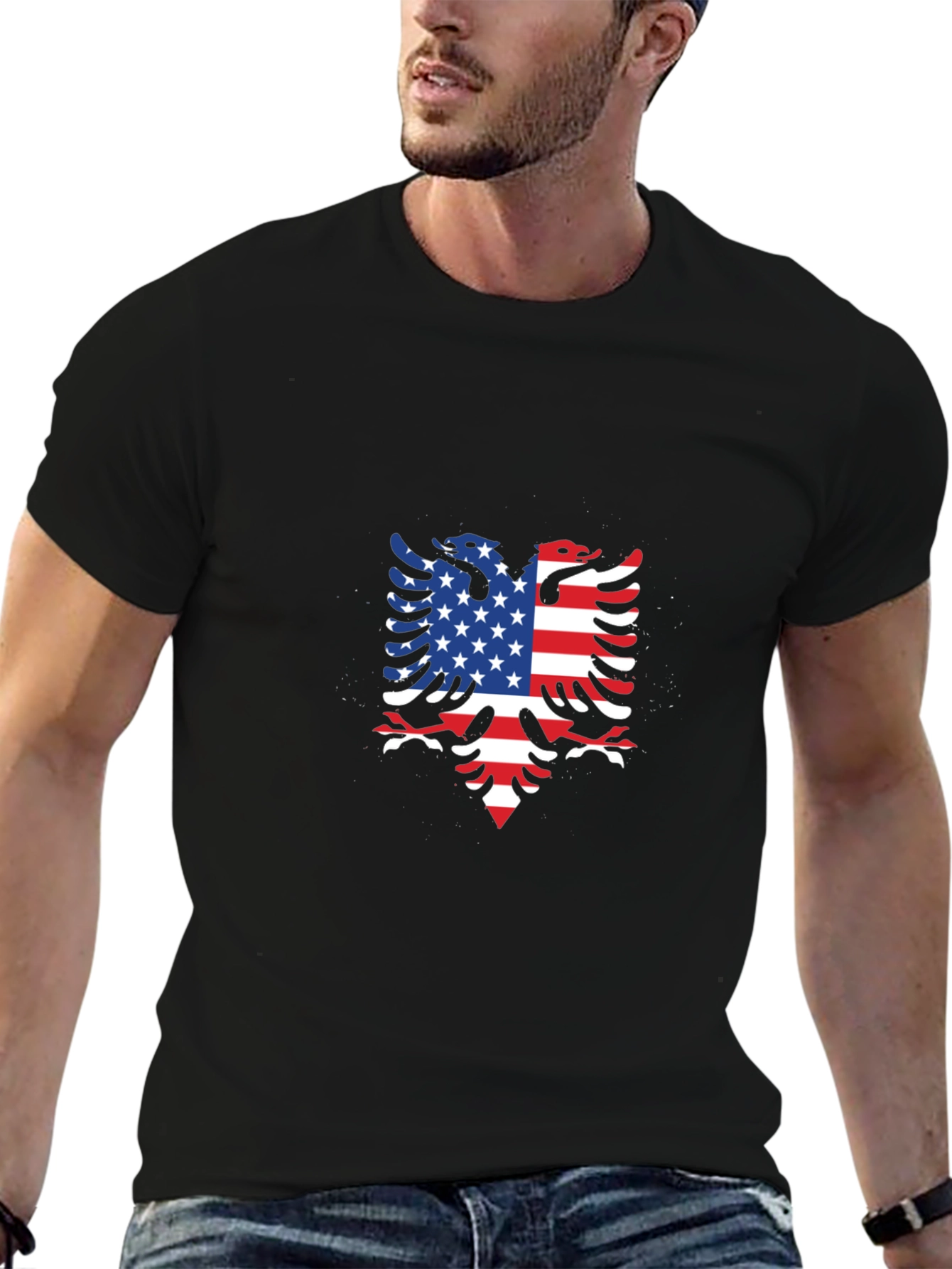 American Albanian Flag Eagle Black T-Shirt