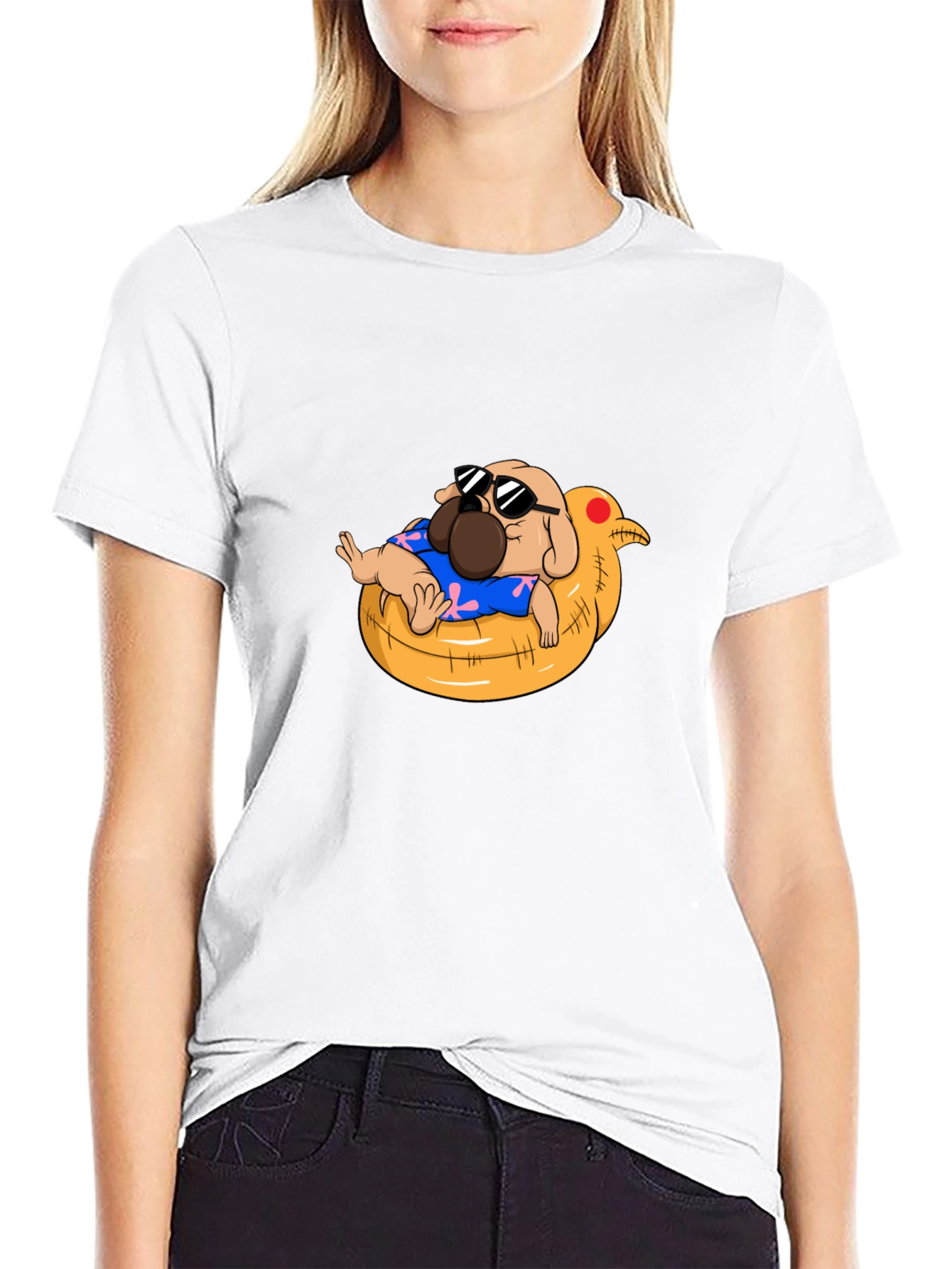 Cool Pug in Duck Float T-Shirt - Summer Vibes!