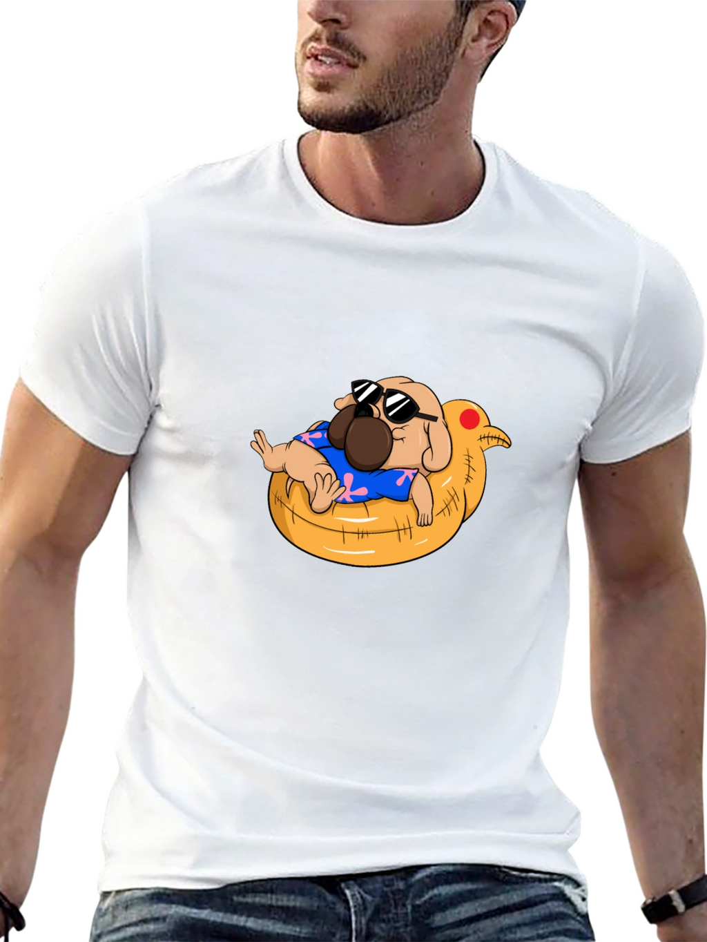 Cool Pug in Duck Float T-Shirt - Summer Vibes!