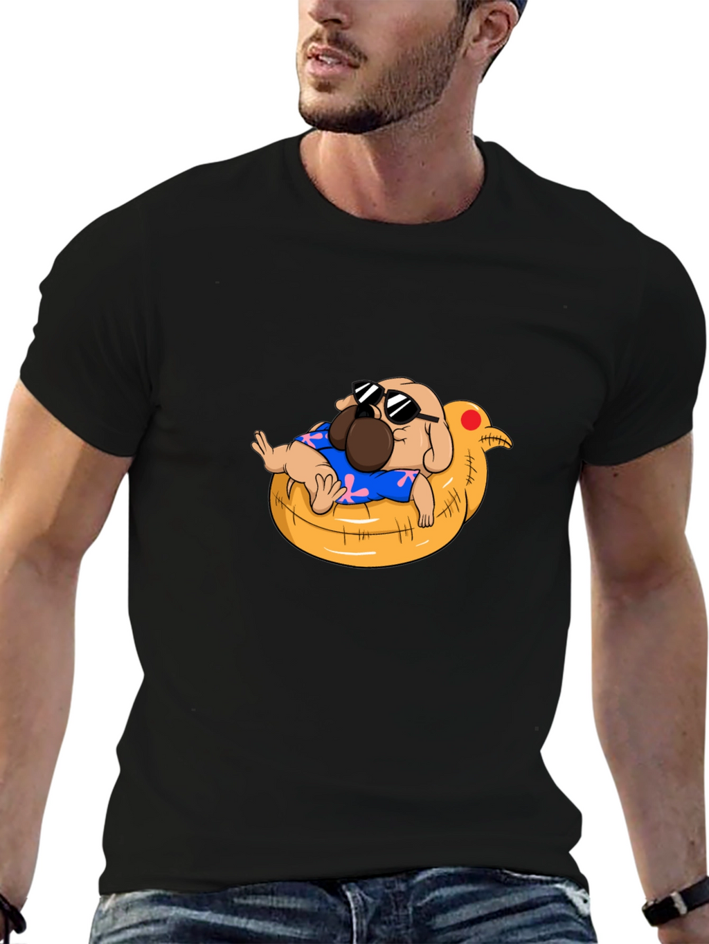 Cool Pug in Duck Float T-Shirt - Summer Vibes!
