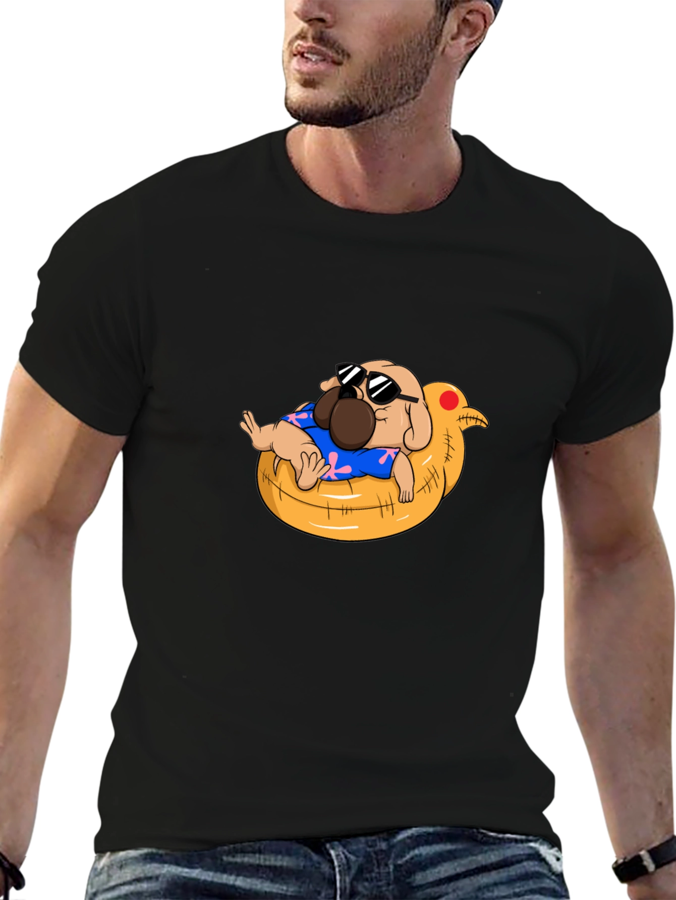 Cool Pug in Duck Float T-Shirt - Summer Vibes!