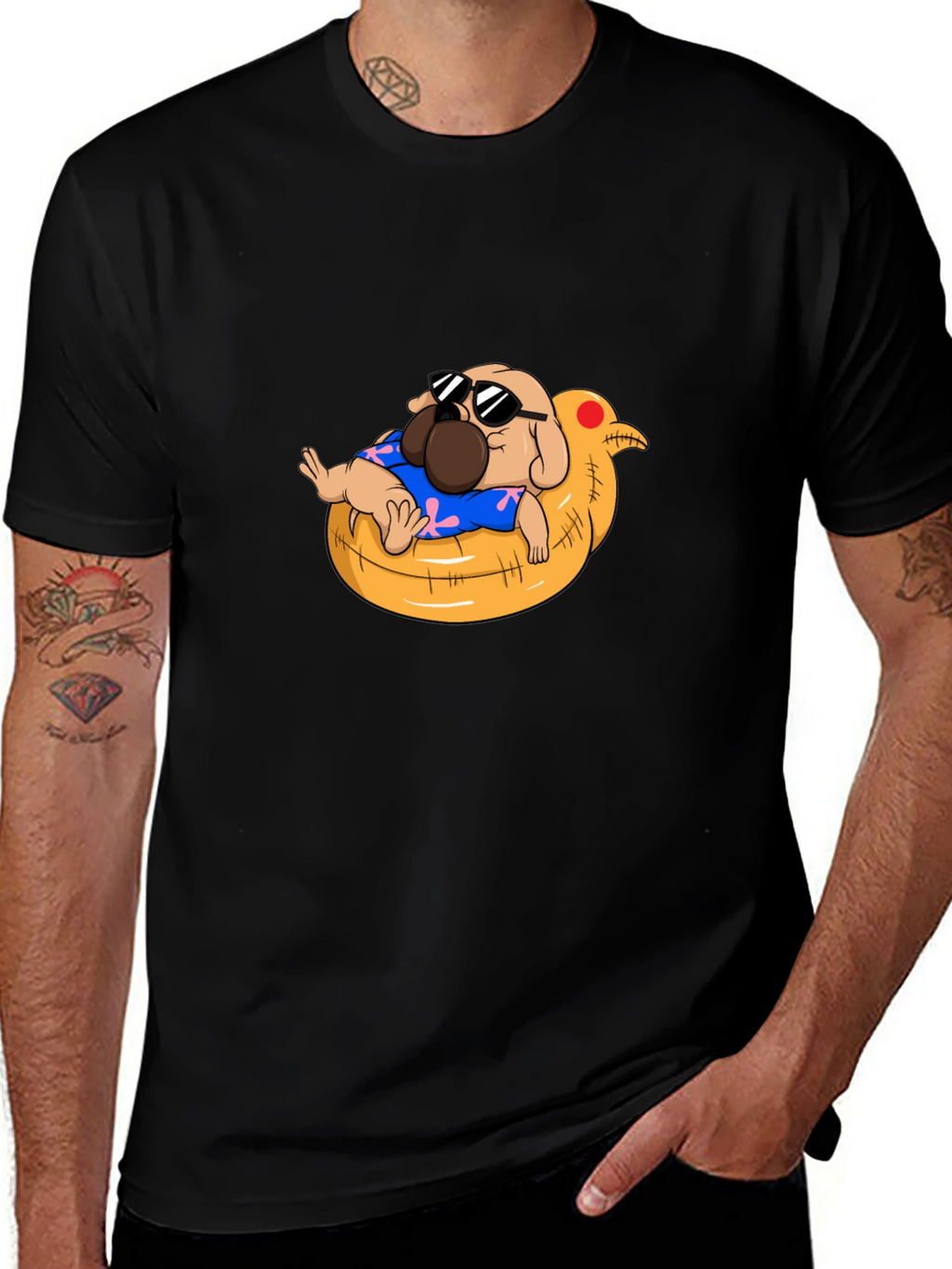 Cool Pug in Duck Float T-Shirt - Summer Vibes!