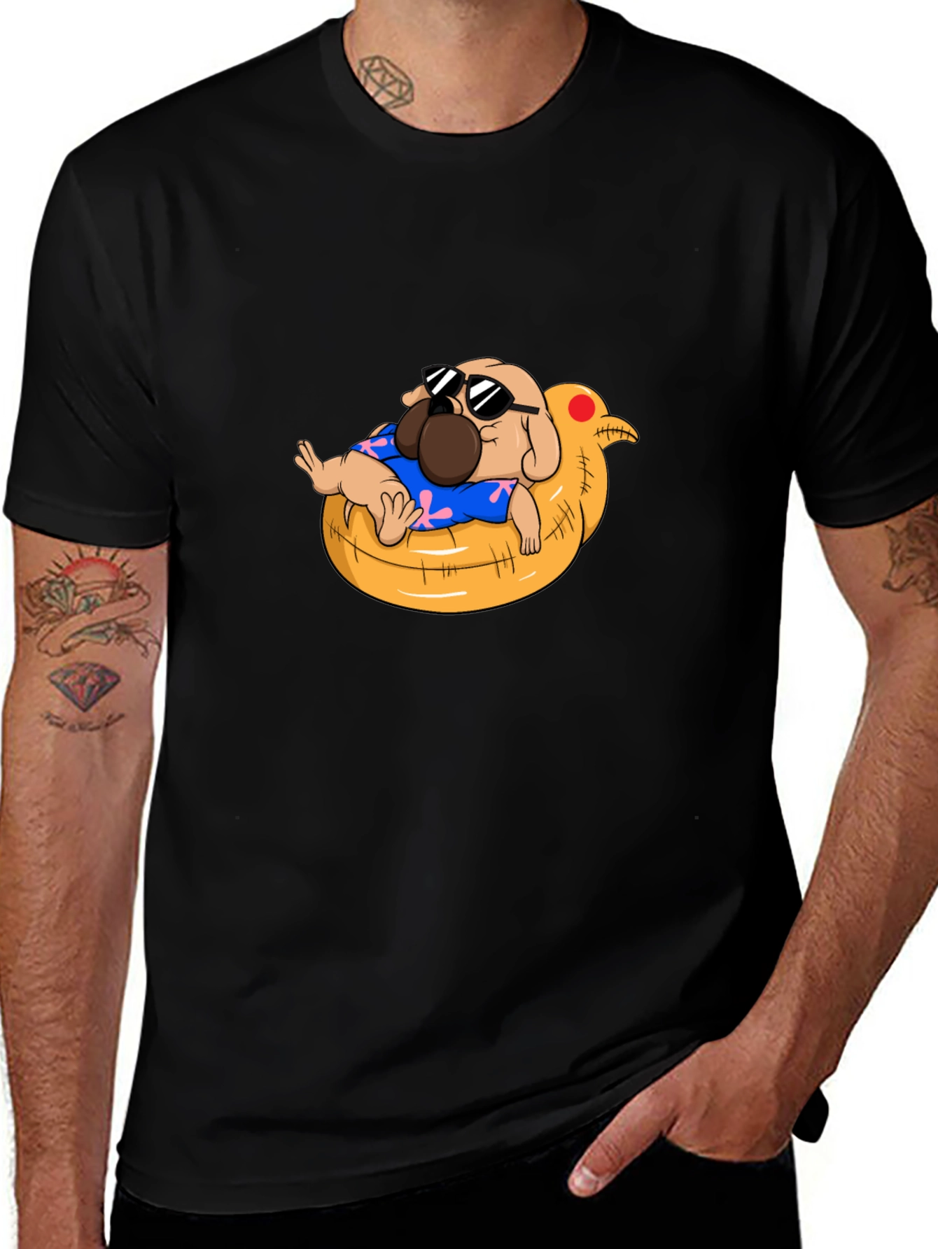 Cool Pug in Duck Float T-Shirt - Summer Vibes!