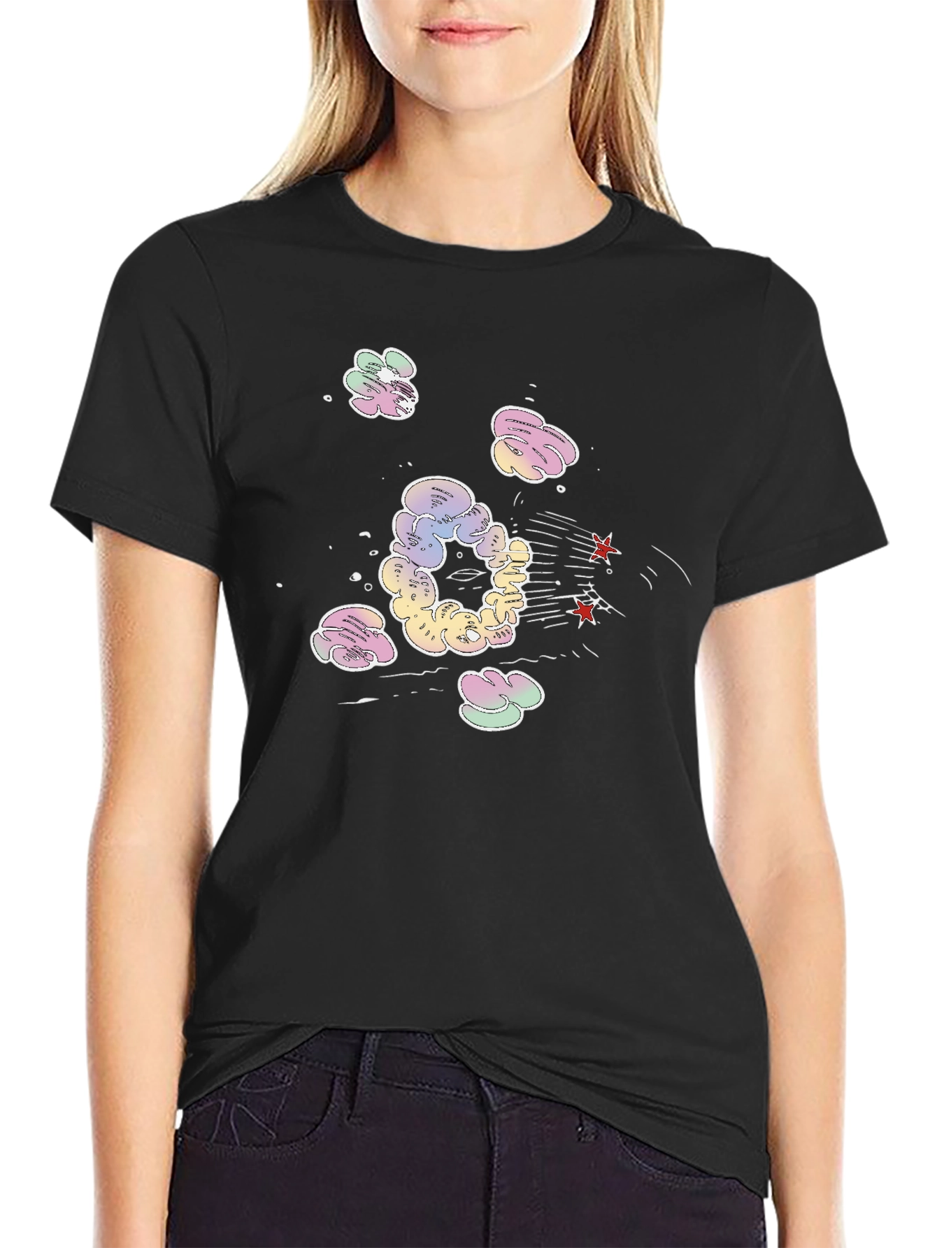 Cartoon Cloud Explosion Black T-Shirt