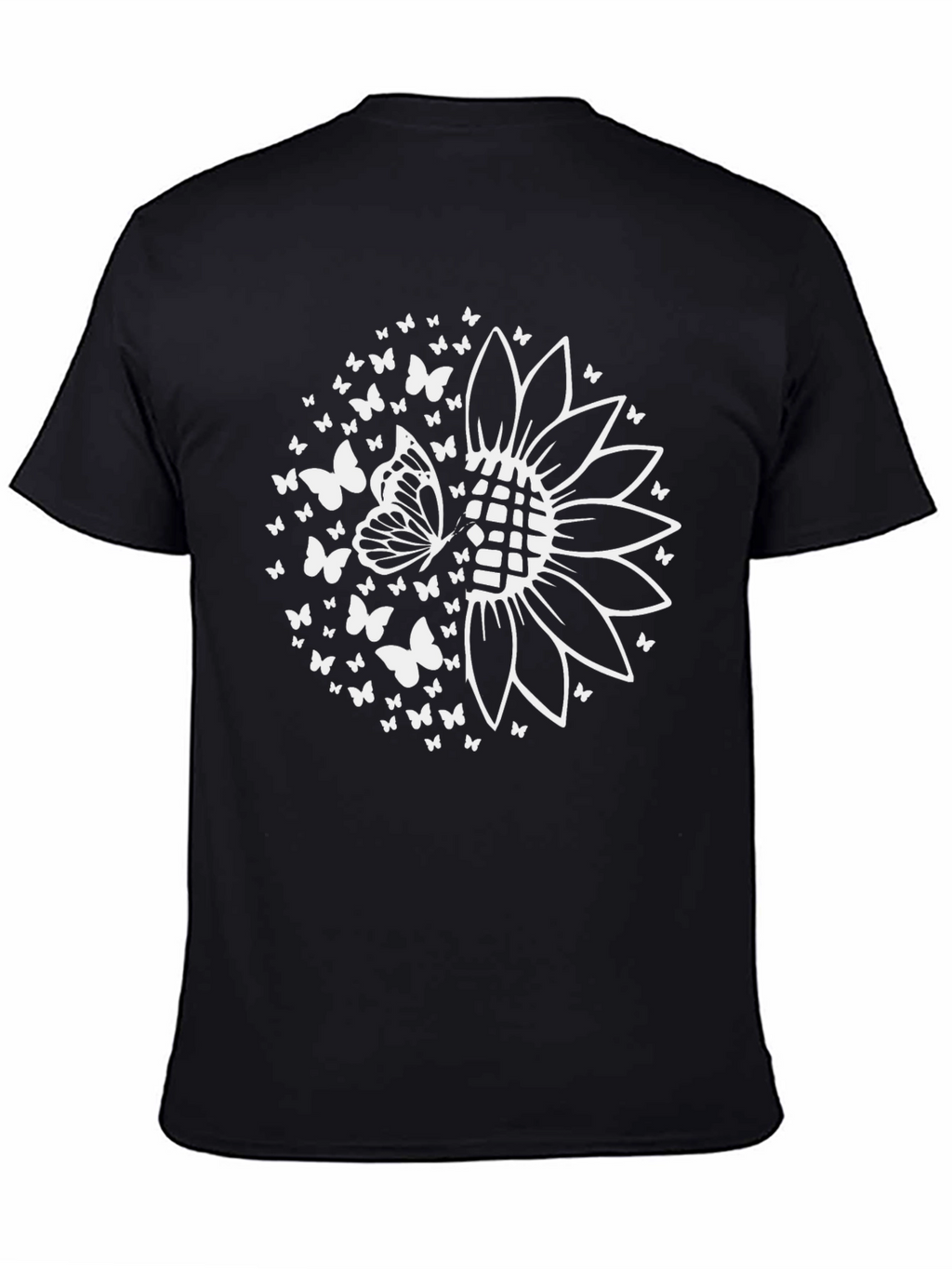 Butterfly Sunflower Graphic Tee - Black Cotton Comfort