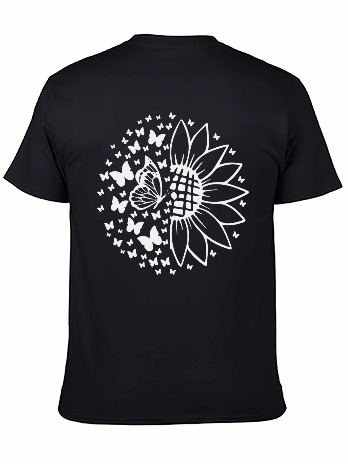 Butterfly Sunflower Graphic Tee - Black Cotton Comfort