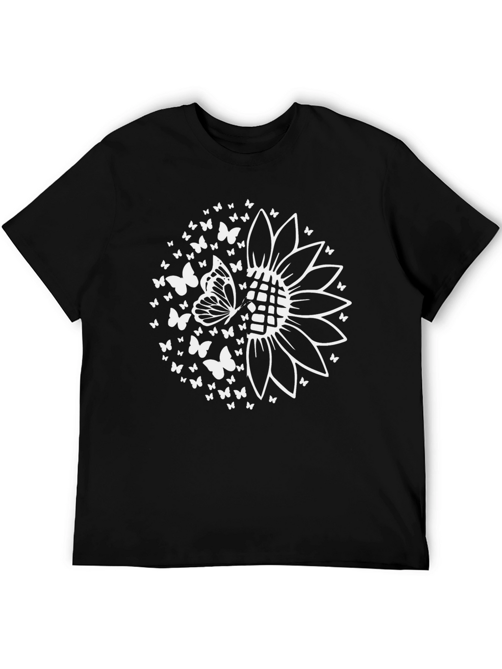 Butterfly Sunflower Graphic Tee - Black Cotton Comfort