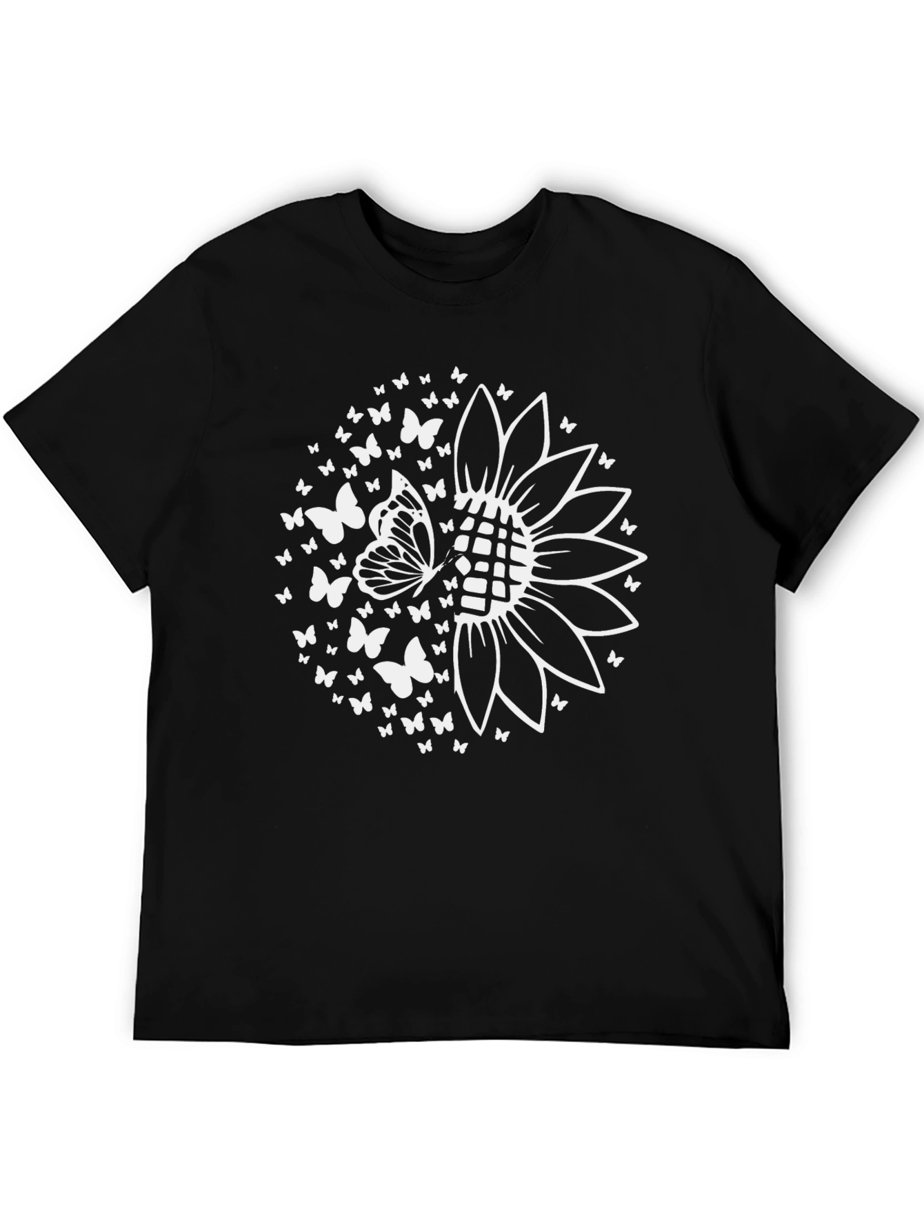 Butterfly Sunflower Graphic Tee - Black Cotton Comfort
