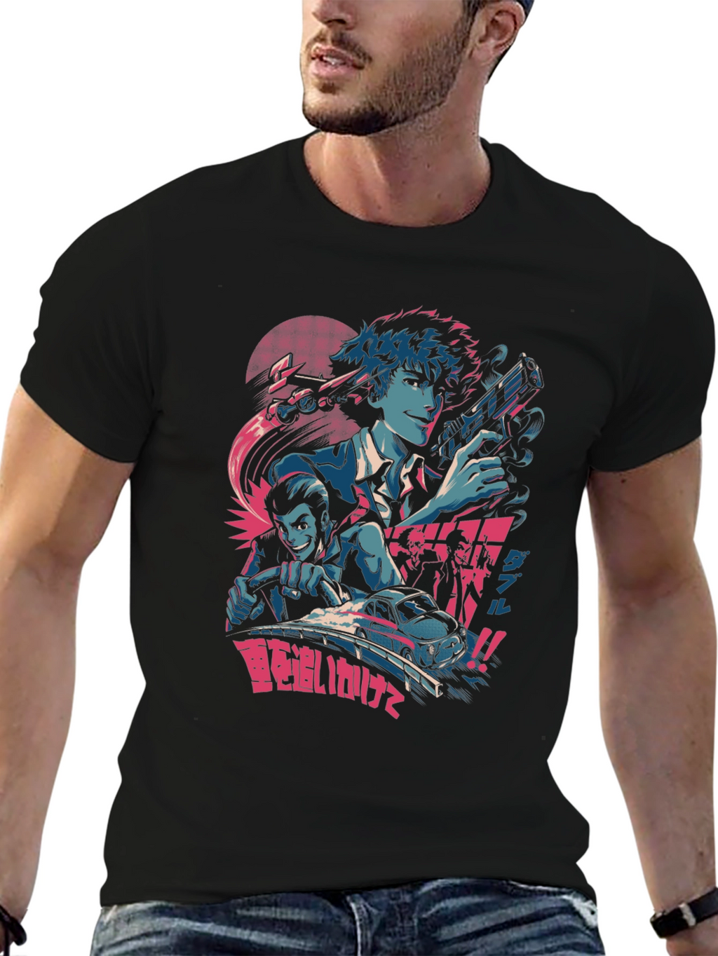 Anime Character Graphic Print Black T-Shirt