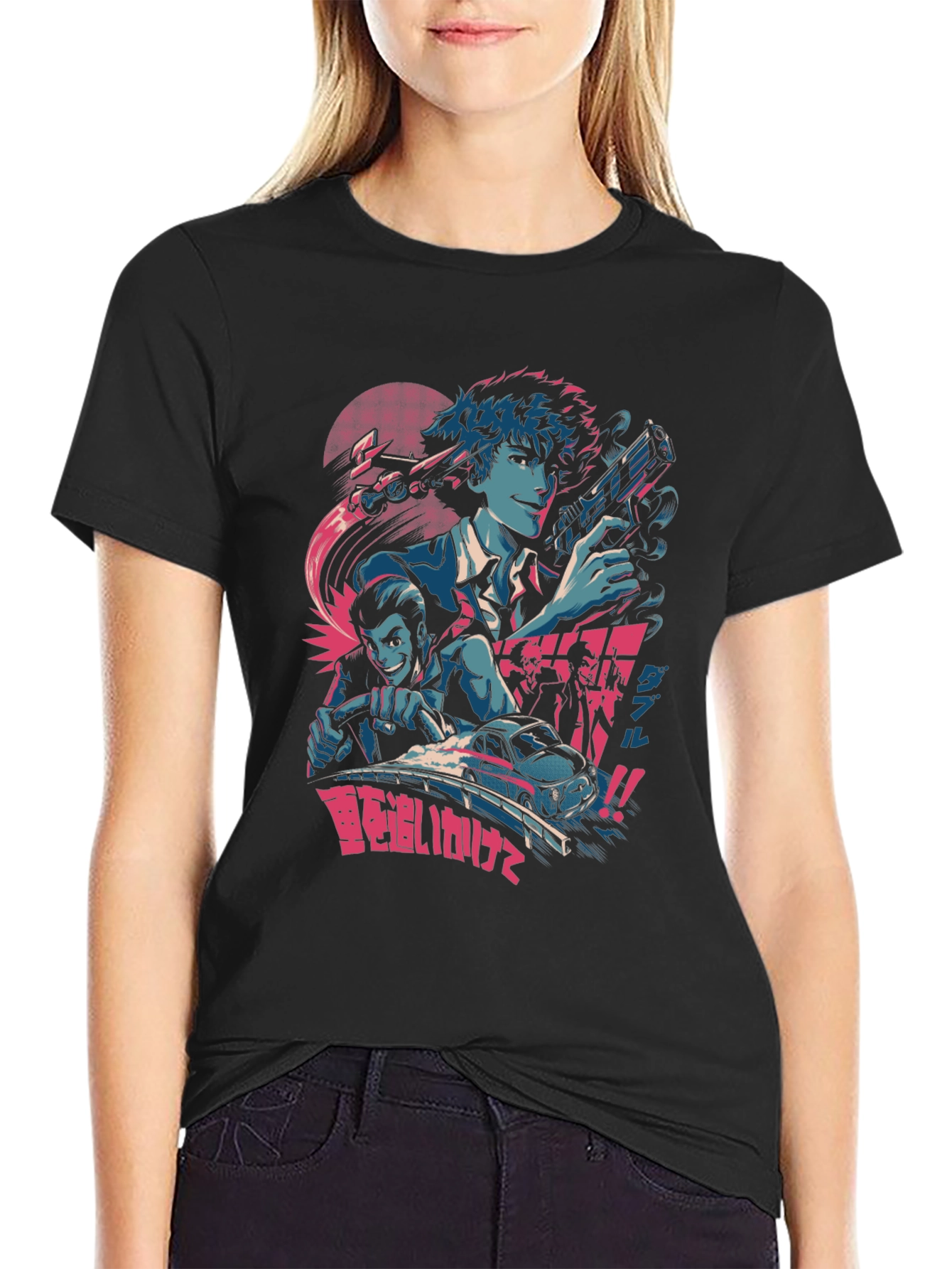Anime Character Graphic Print Black T-Shirt
