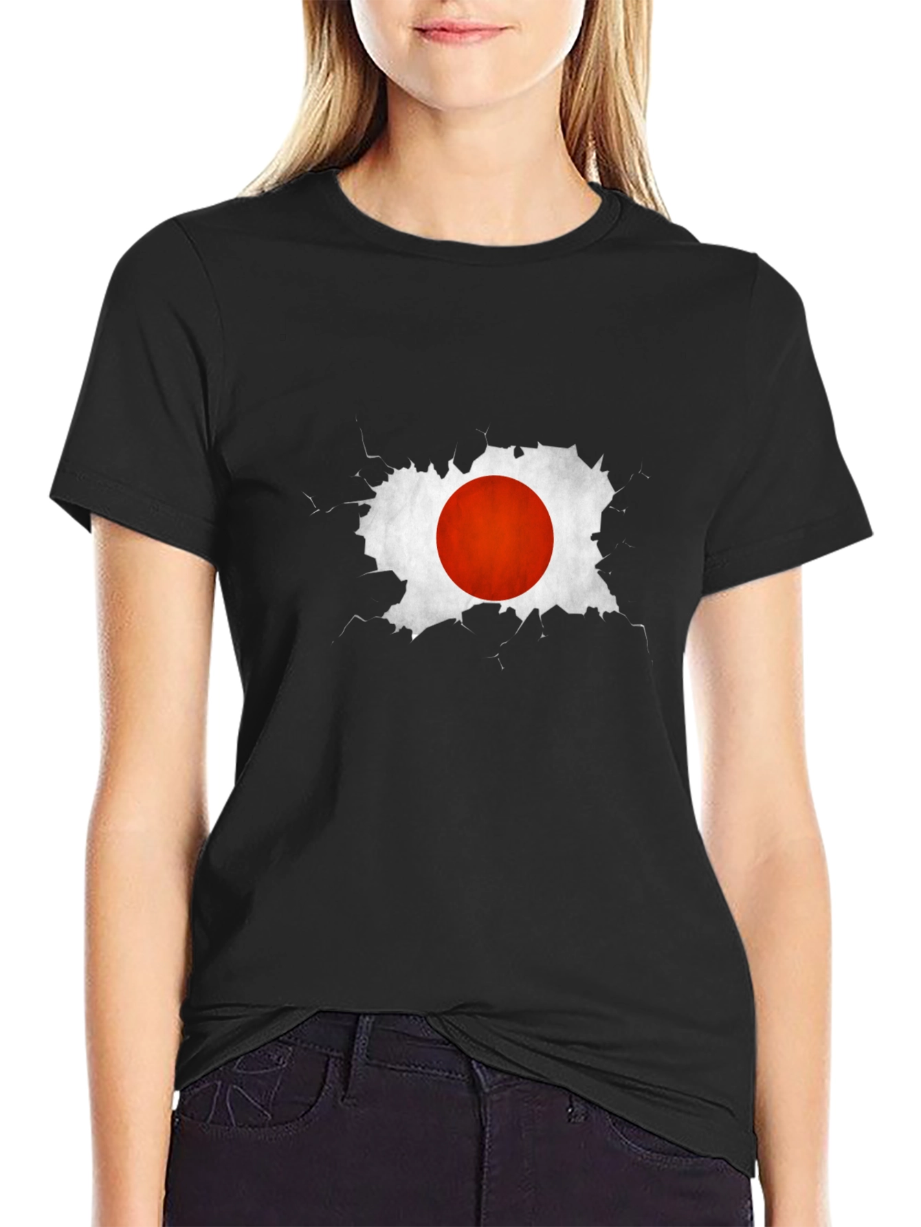 Japan Flag Graphic Tee - Black Cotton Casual T-Shirt