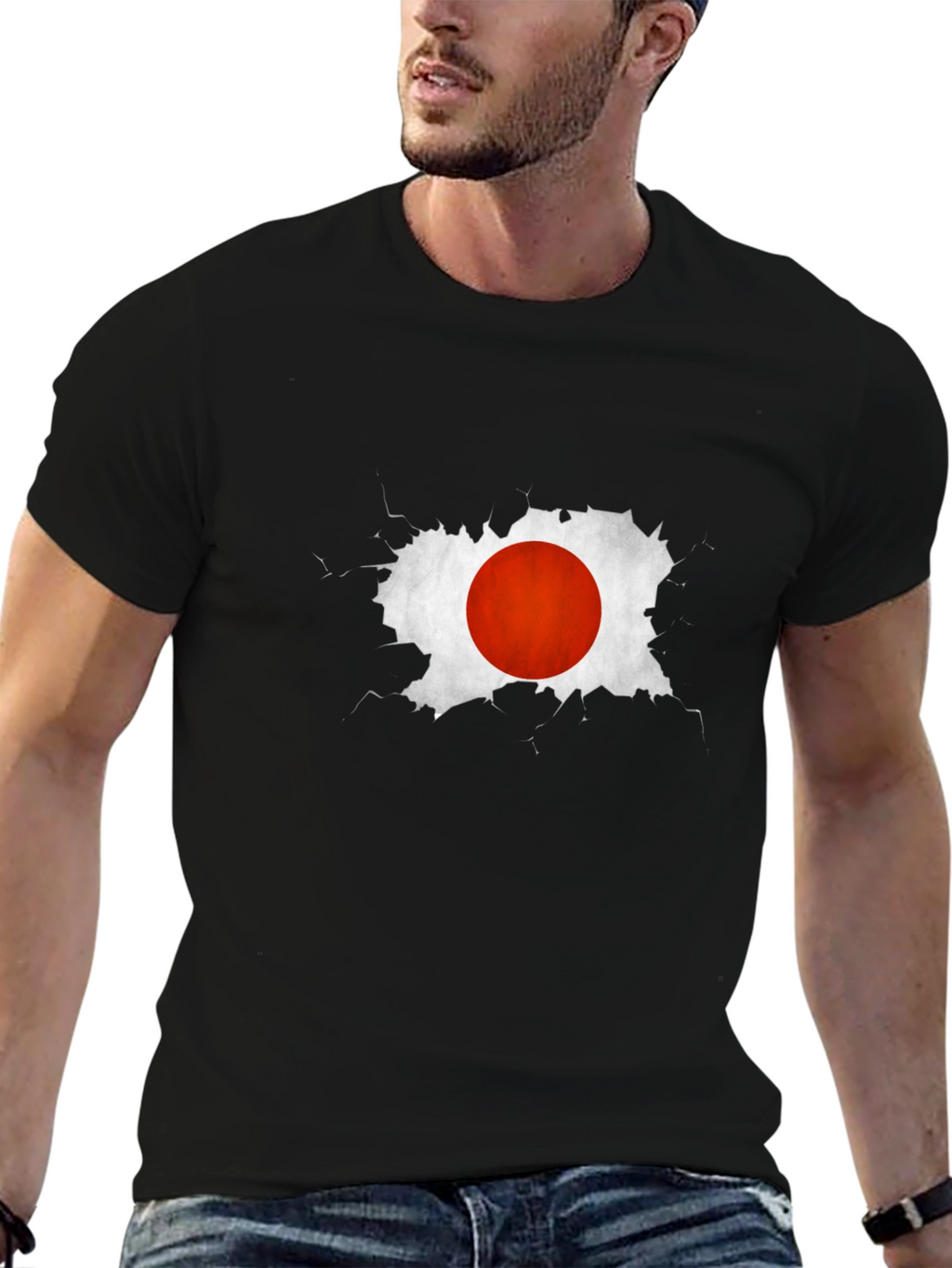 Japan Flag Graphic Tee - Black Cotton Casual T-Shirt