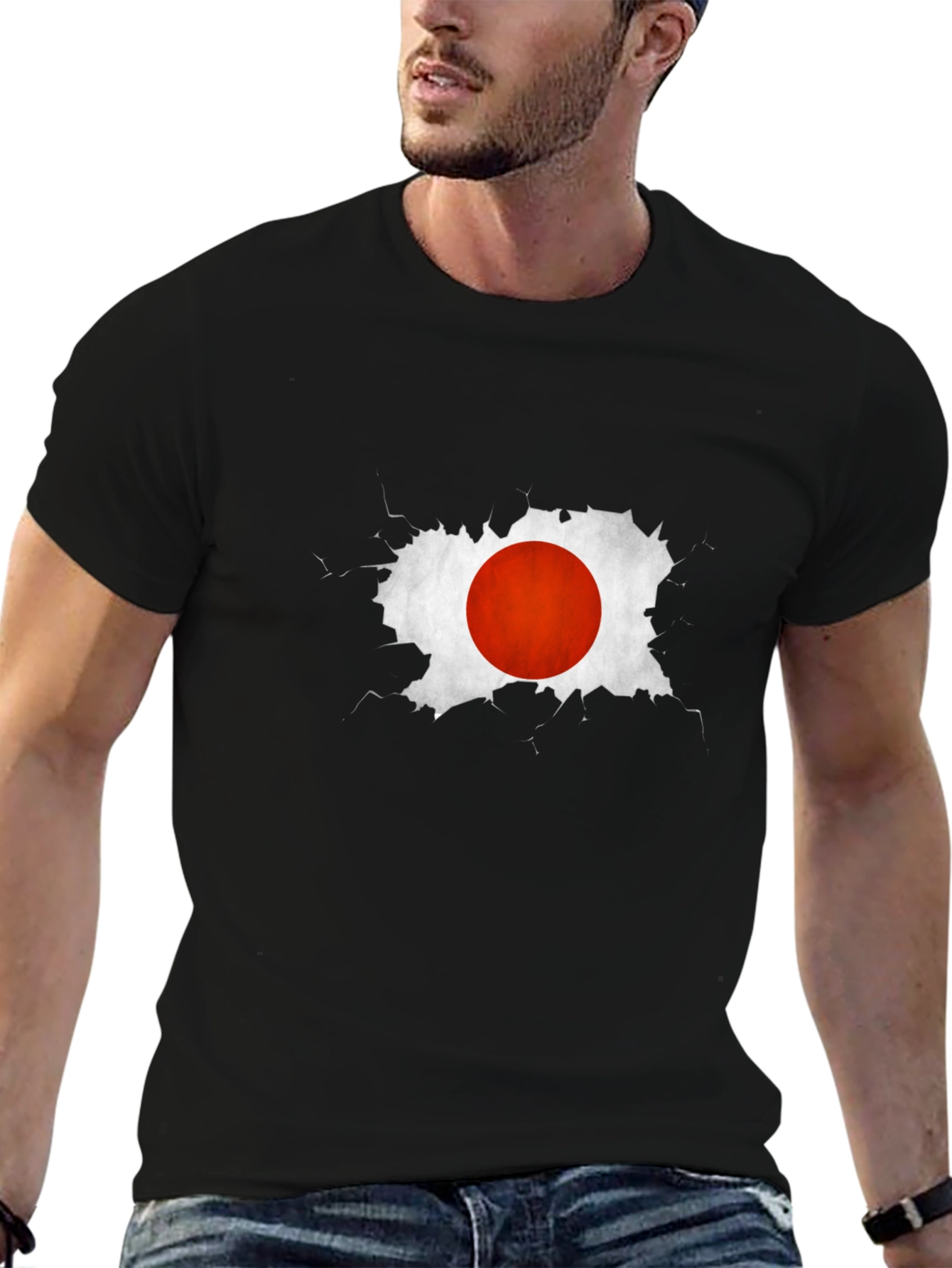 Japan Flag Graphic Tee - Black Cotton Casual T-Shirt