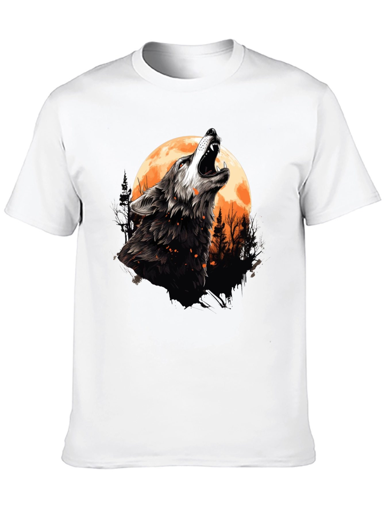 Wolf Howling at Moon Graphic Tee - Black Cotton