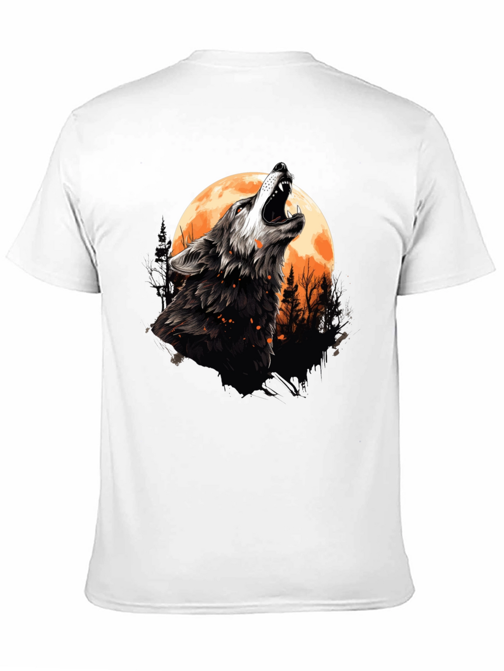 Wolf Howling at Moon Graphic Tee - Black Cotton