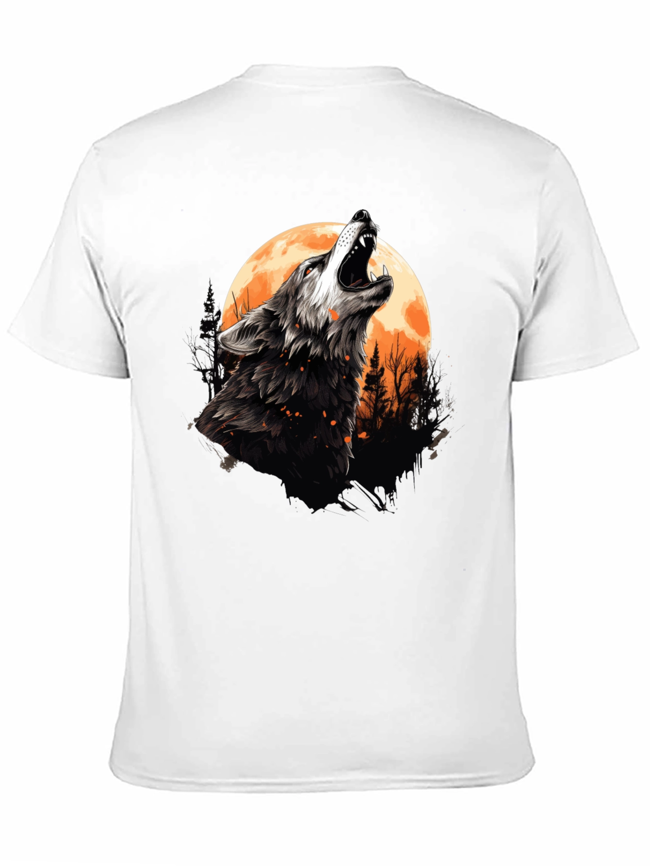 Wolf Howling at Moon Graphic Tee - Black Cotton