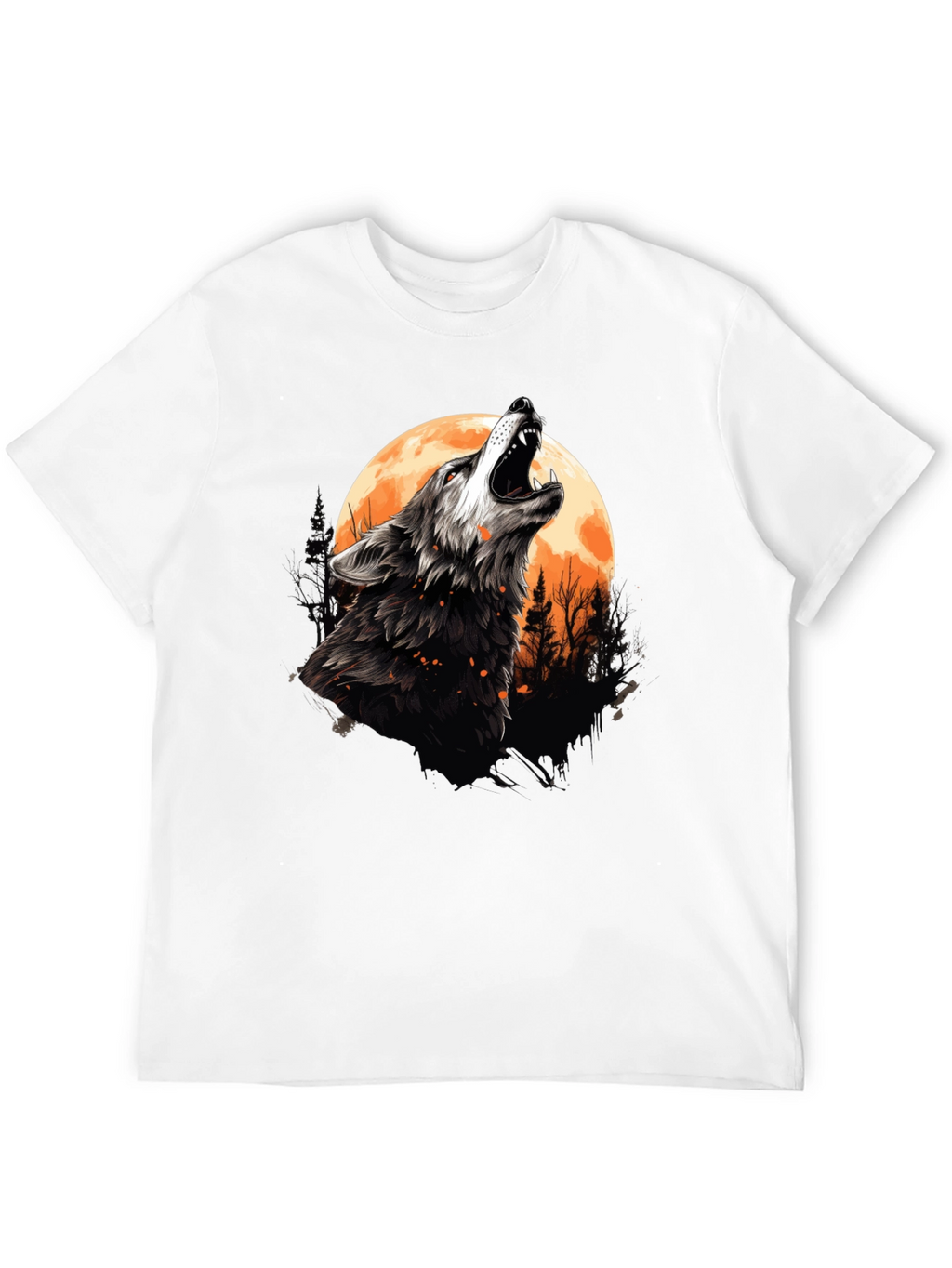 Wolf Howling at Moon Graphic Tee - Black Cotton