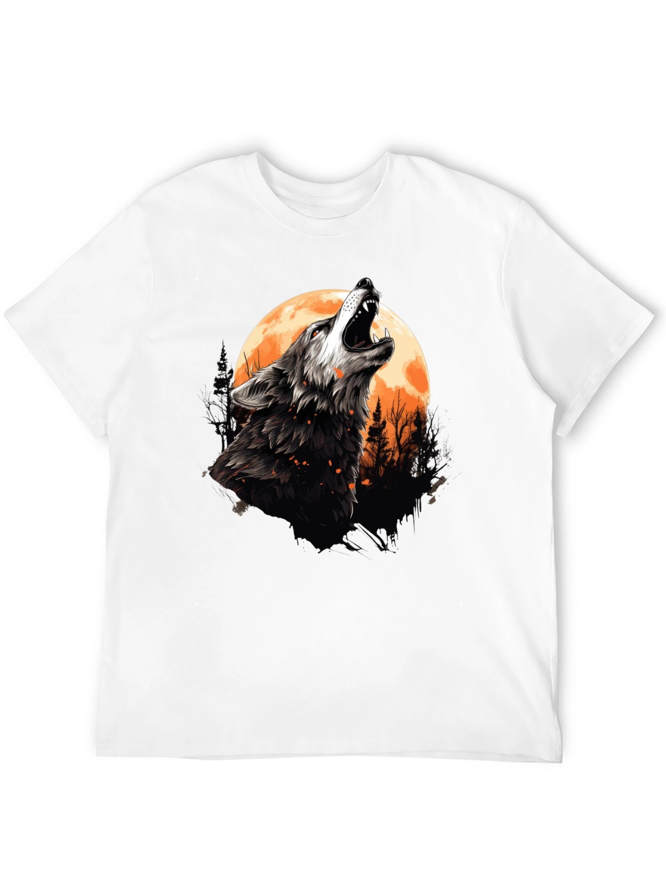 Wolf Howling at Moon Graphic Tee - Black Cotton