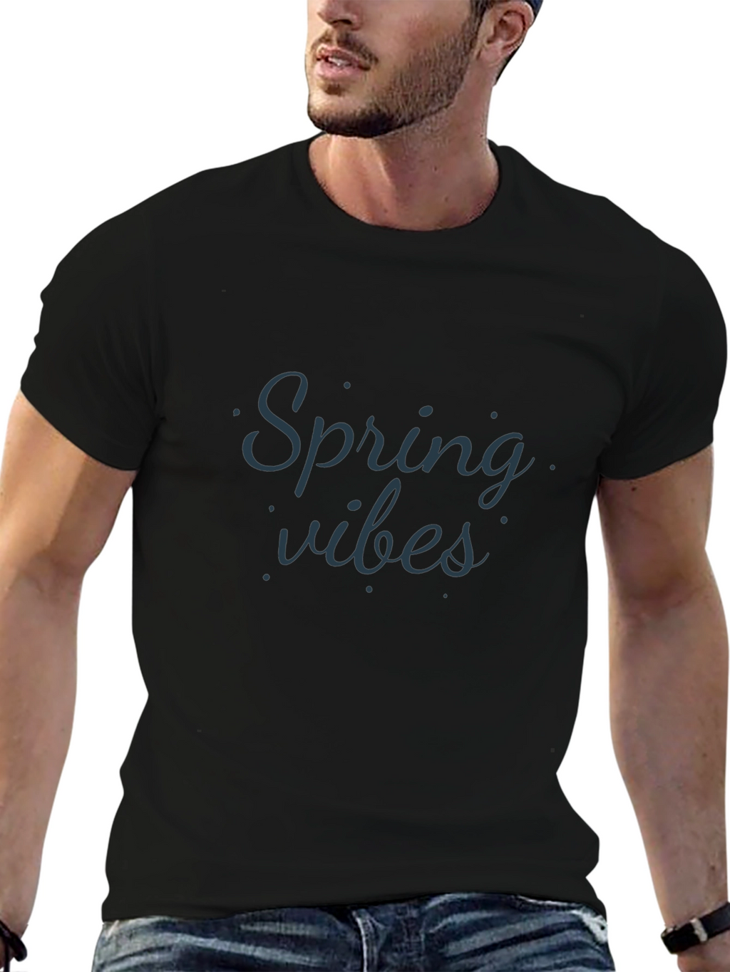 Spring Vibes Black Cotton T-Shirt