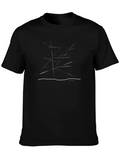 Abstract Green Lines Graphic Black T-Shirt
