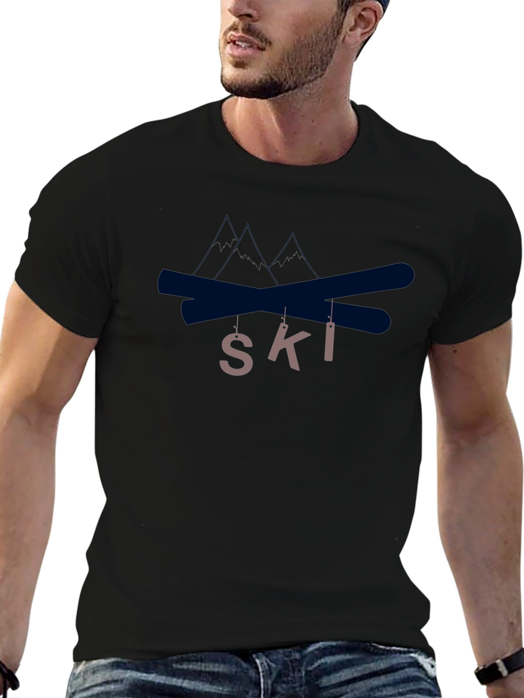 Ski Graphic T-Shirt - Black Crew Neck Tee