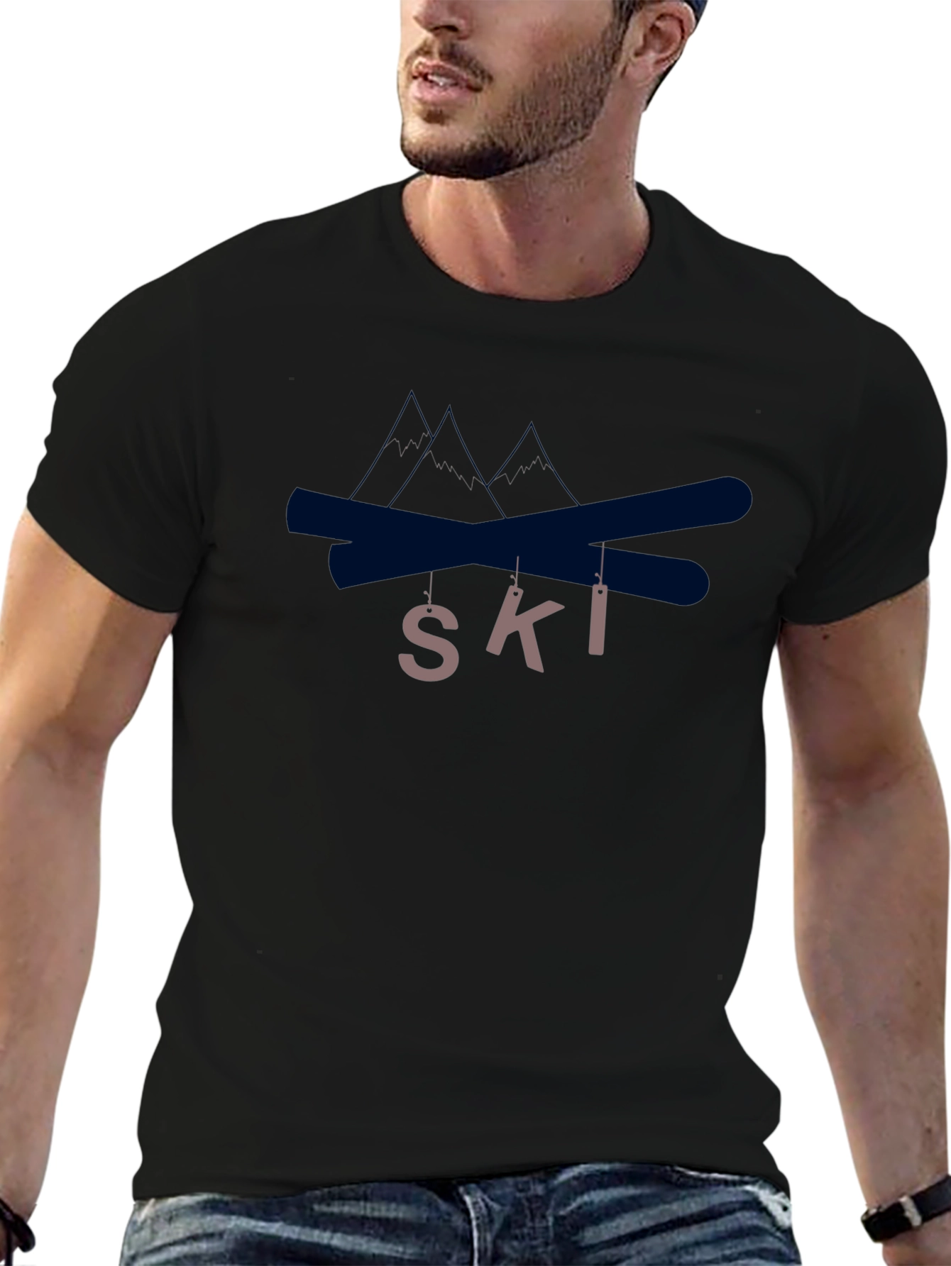 Ski Graphic T-Shirt - Black Crew Neck Tee