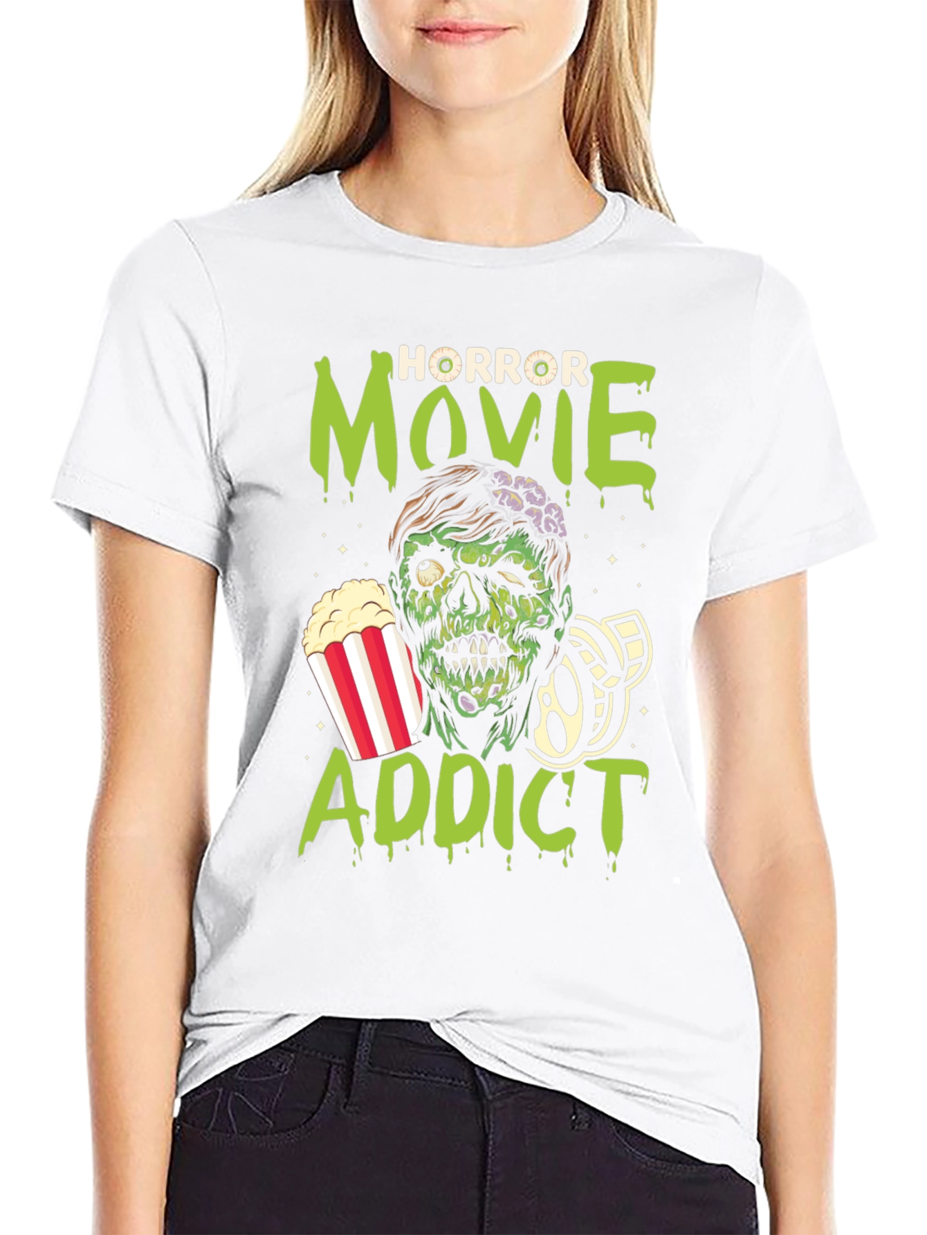 Horror Movie Addict T-Shirt - Spooky Zombie Graphic Tee