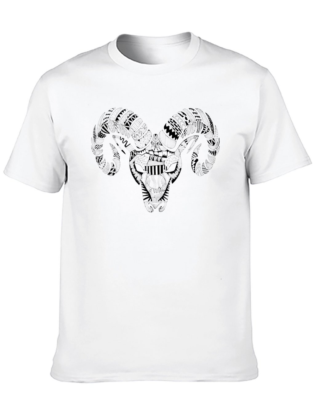 Tribal Ram Skull Graphic Black T-Shirt
