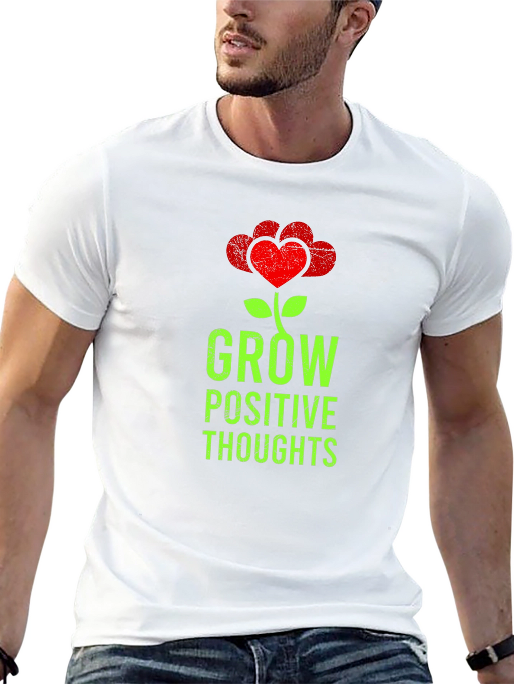 Grow Positive Thoughts Heart Flower Graphic T-Shirt